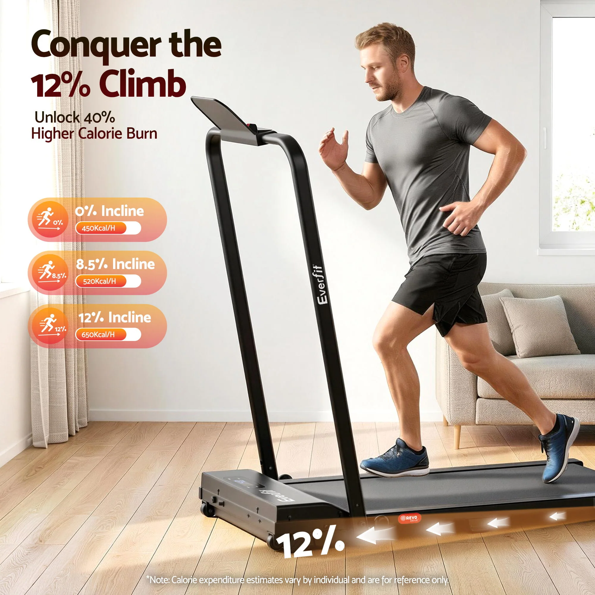 Everfit 3 in 1 Walking Pad Treadmill 12% Incline Under Desk Foldable for Home With 38cm Belt APP Control - Image 5