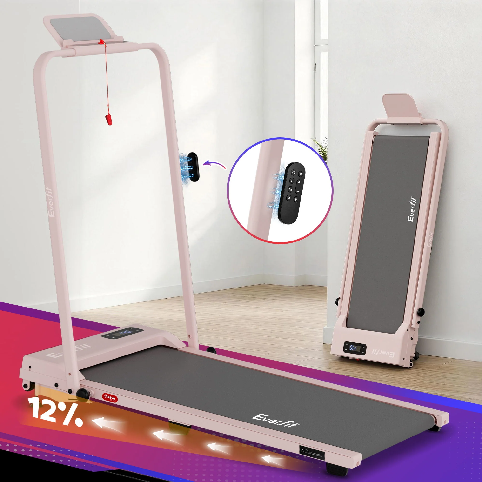 Everfit 3 in 1 Walking Pad Treadmill 12% Incline Under Desk Treadmills for Home Gym With 38cm Wide Belt APP Control - Image 8