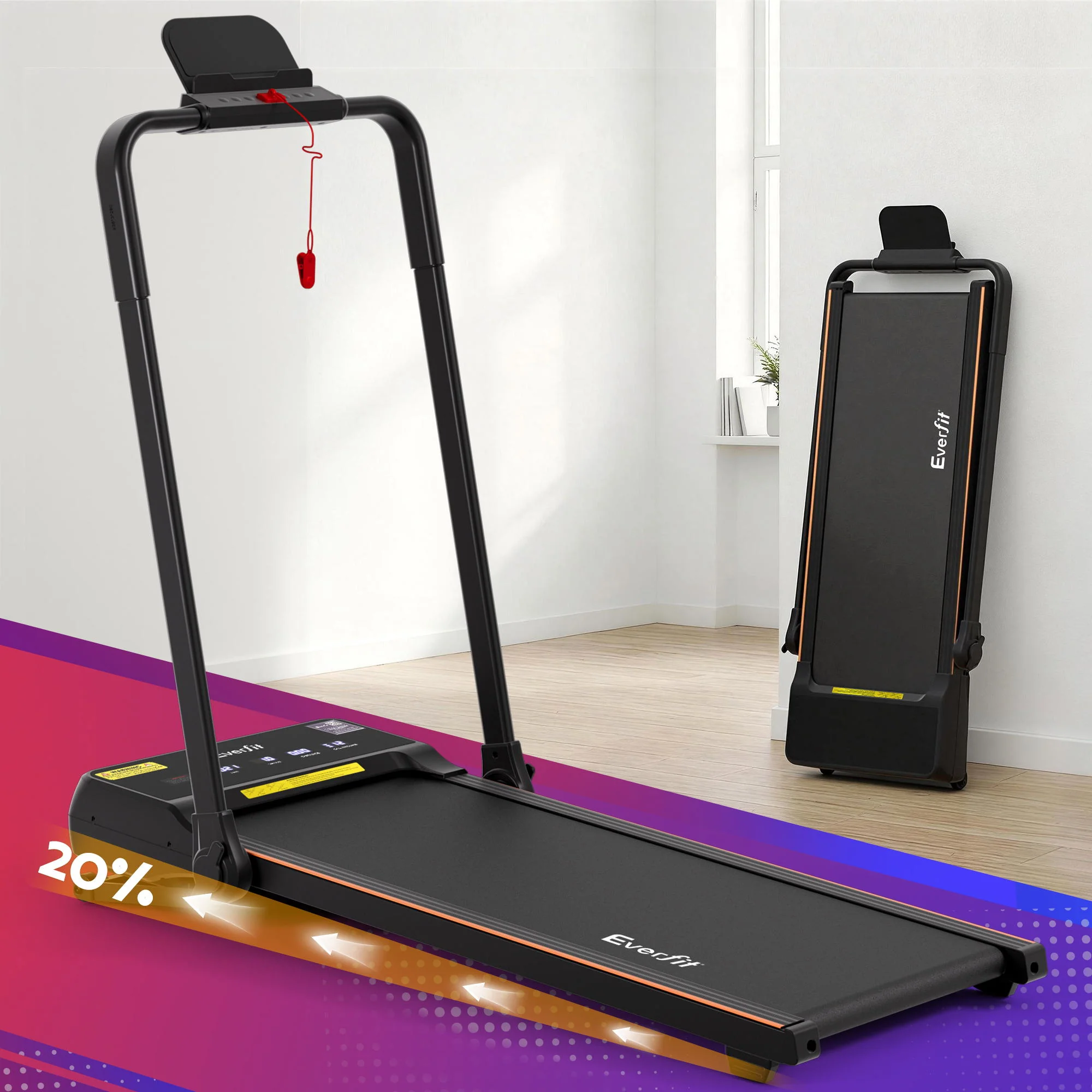 Everfit 3 in 1 Walking Pad Treadmill 20% Auto Incline Under Desk Foldable Treadmills for Home With 40cm Wide Belt - Image 8