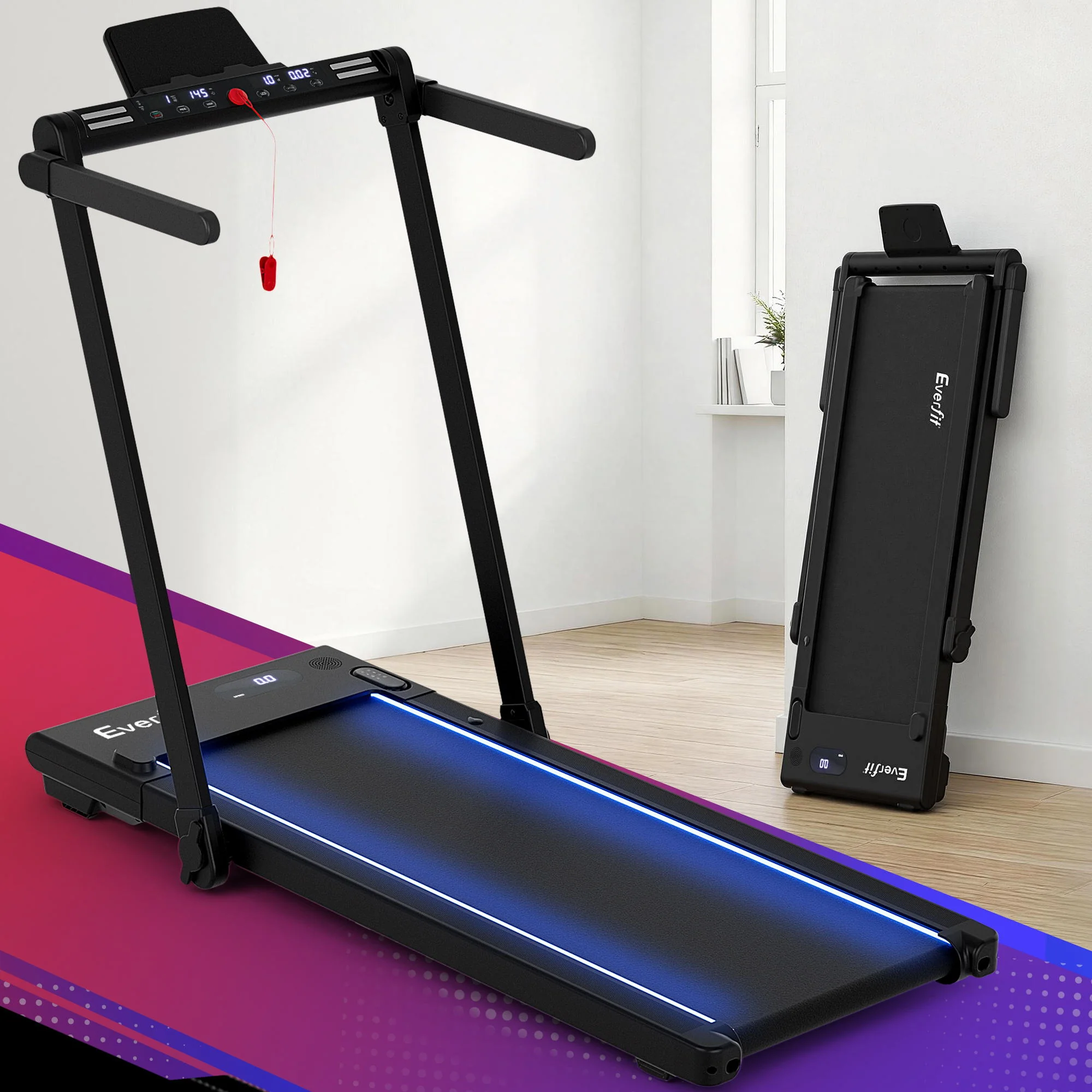 Everfit 3 in 1 Walking Pad Treadmill With Led Lights Foldable Under Desk Treadmills for Home Gym 40cm Wide Belt Black - Image 8