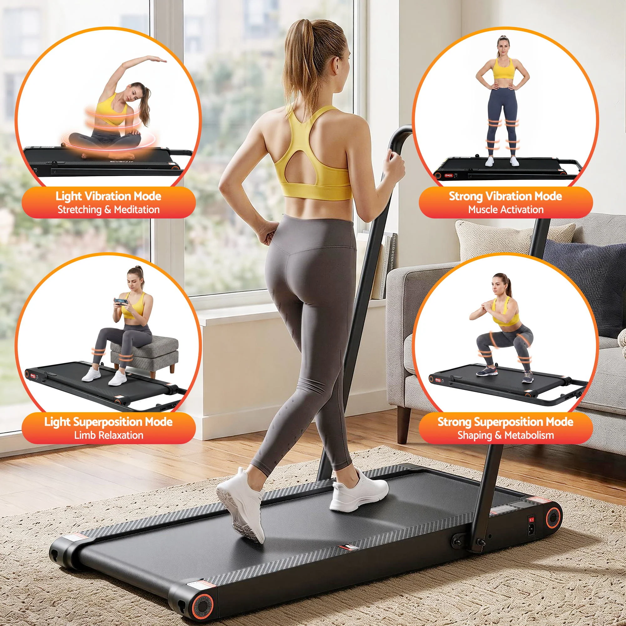 Everfit 4 in 1 Vibration Walking Pad Treadmill Under Desk Treadmills for Home Gym with App Control 380mm - Image 3