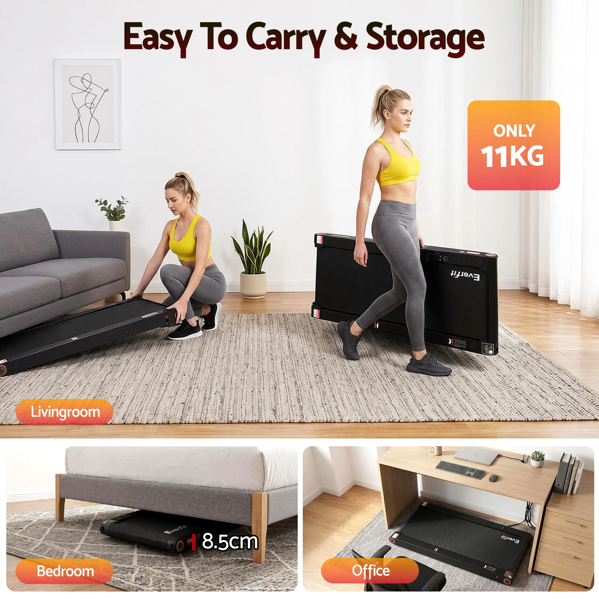 Everfit 4 in 1 Vibration Walking Pad Treadmill Under Desk Treadmills for Home Gym with App Control 380mm Black - Image 6
