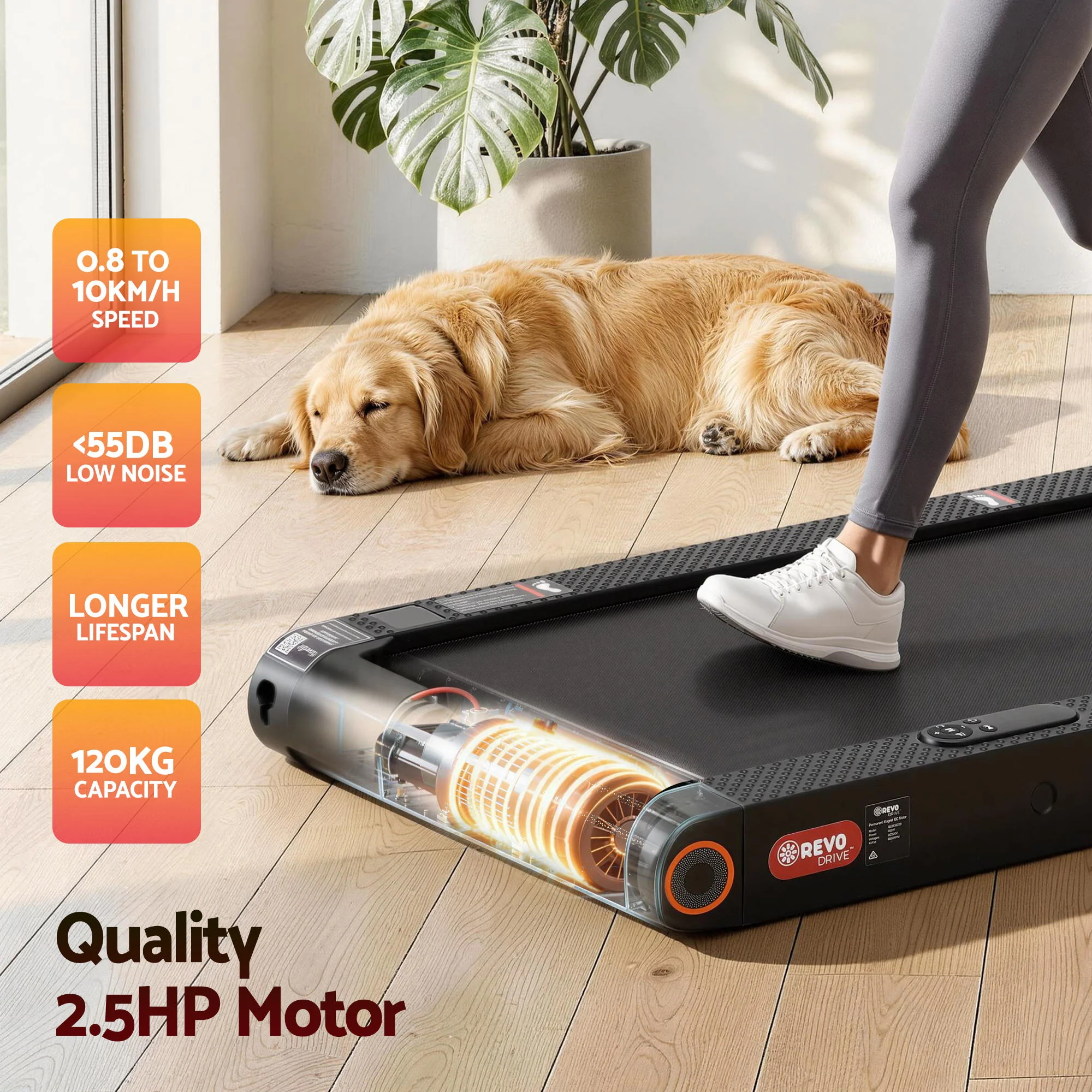 Everfit 4 in 1 Vibration Walking Pad Treadmill Under Desk Treadmills for Home Gym with App Control 380mm Black - Image 7