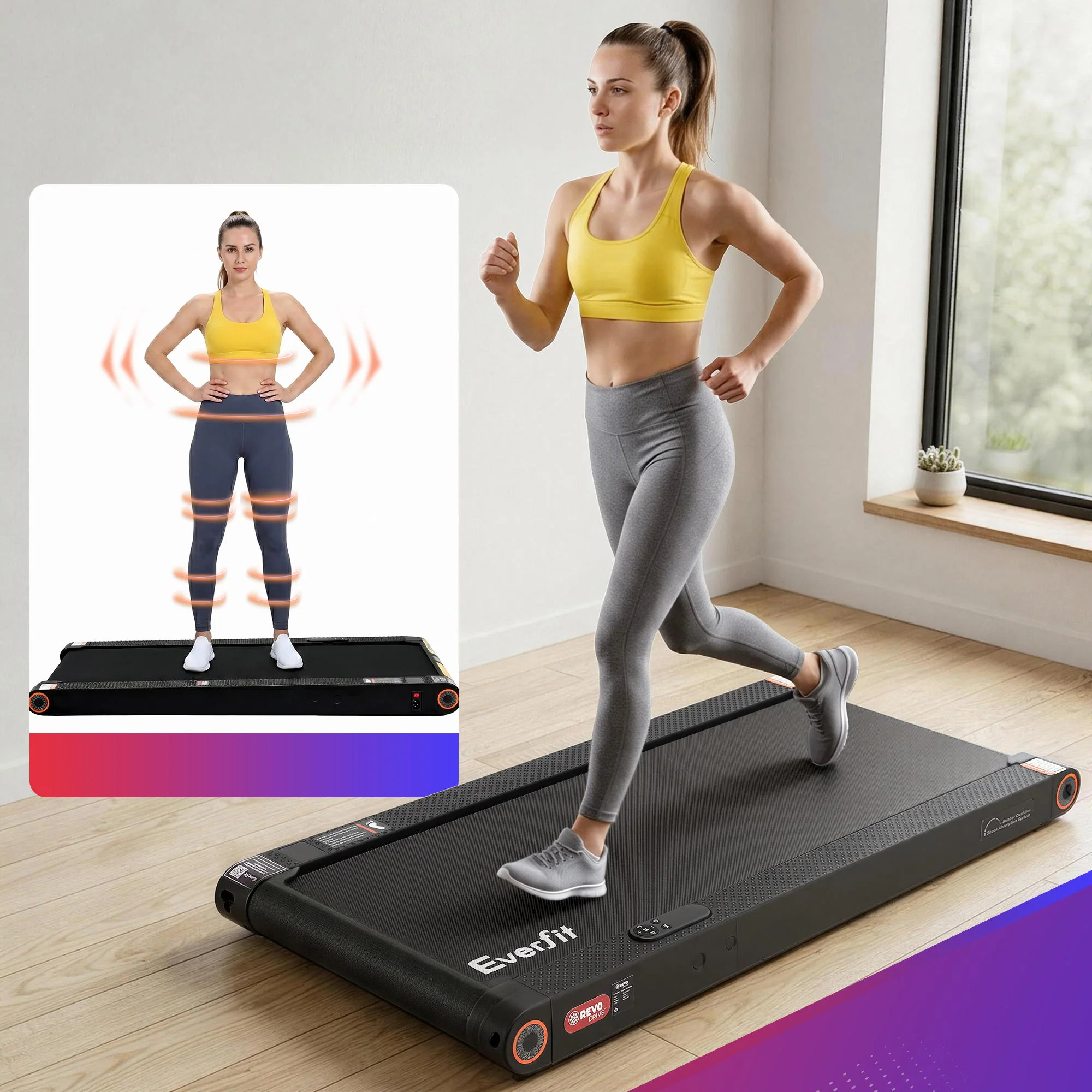 Everfit 4 in 1 Vibration Walking Pad Treadmill Under Desk Treadmills for Home Gym with App Control 380mm Black - Image 8