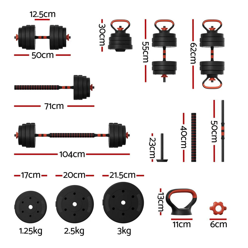 Everfit 40kg Adjustable Dumbbells Set Kettle Bell Weight Plates Barbells Gym - Image 3