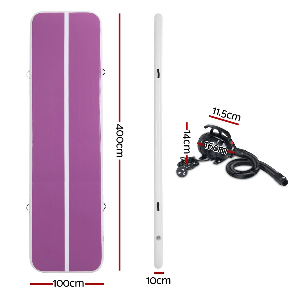 Everfit 4M Air Track Gymnastics Tumbling Exercise Yoga Mat W/ Pump Inflatable Purple - Image 2