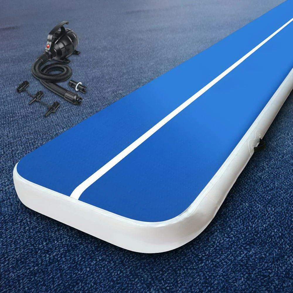 Everfit 4X1M Inflatable Air Track Mat 20CM Thick with Pump Tumbling Gymnastics Blue - Image 7
