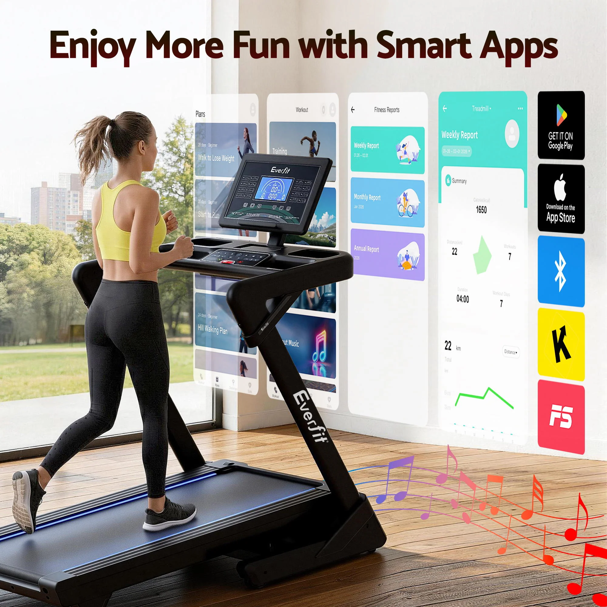 Everfit 500mm Wide Belt Treadmill 30% Auto Incline Foldable Treadmills for Home with LED Lights - Image 5