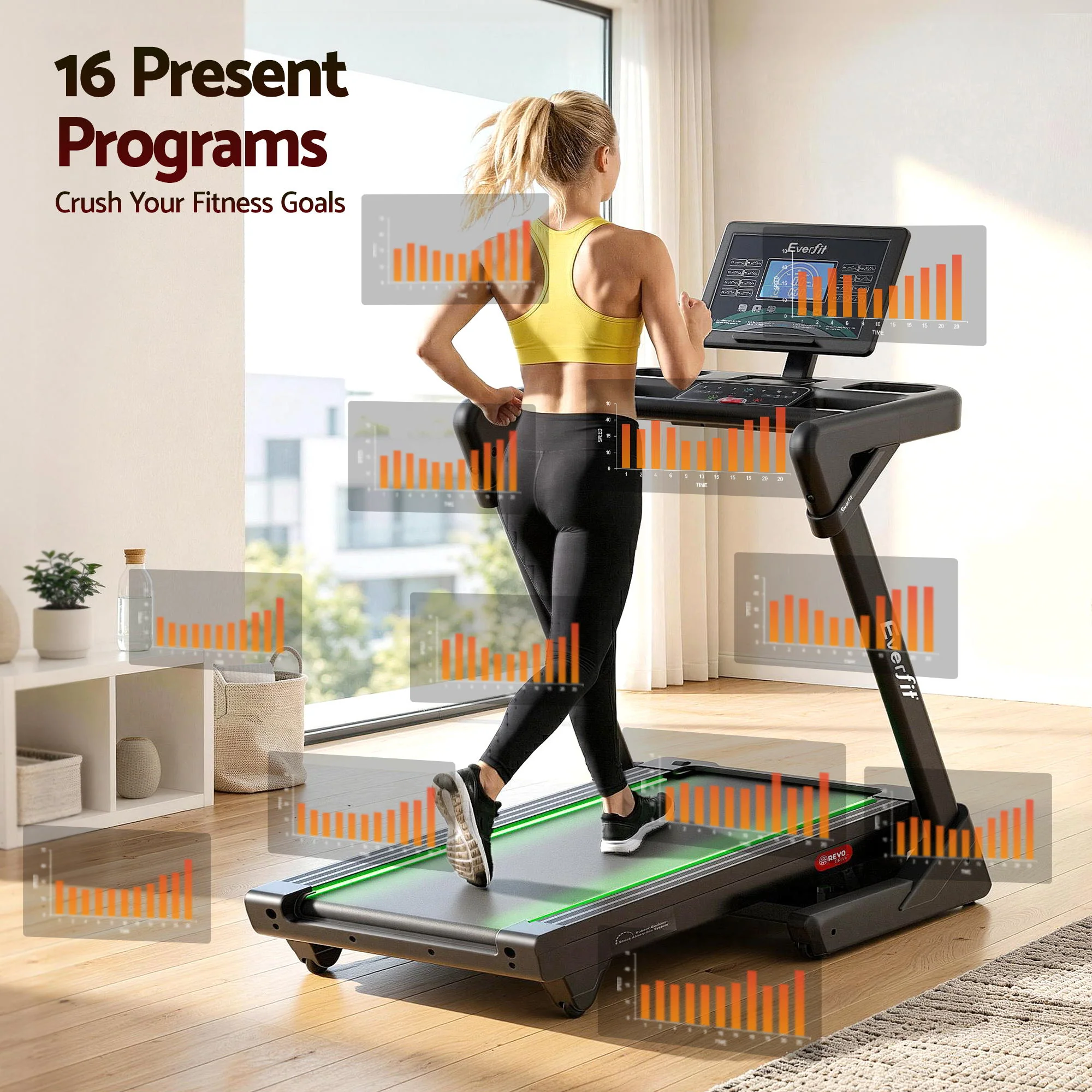 Everfit 500mm Wide Belt Treadmill 30% Auto Incline Foldable Treadmills for Home with LED Lights - Image 7
