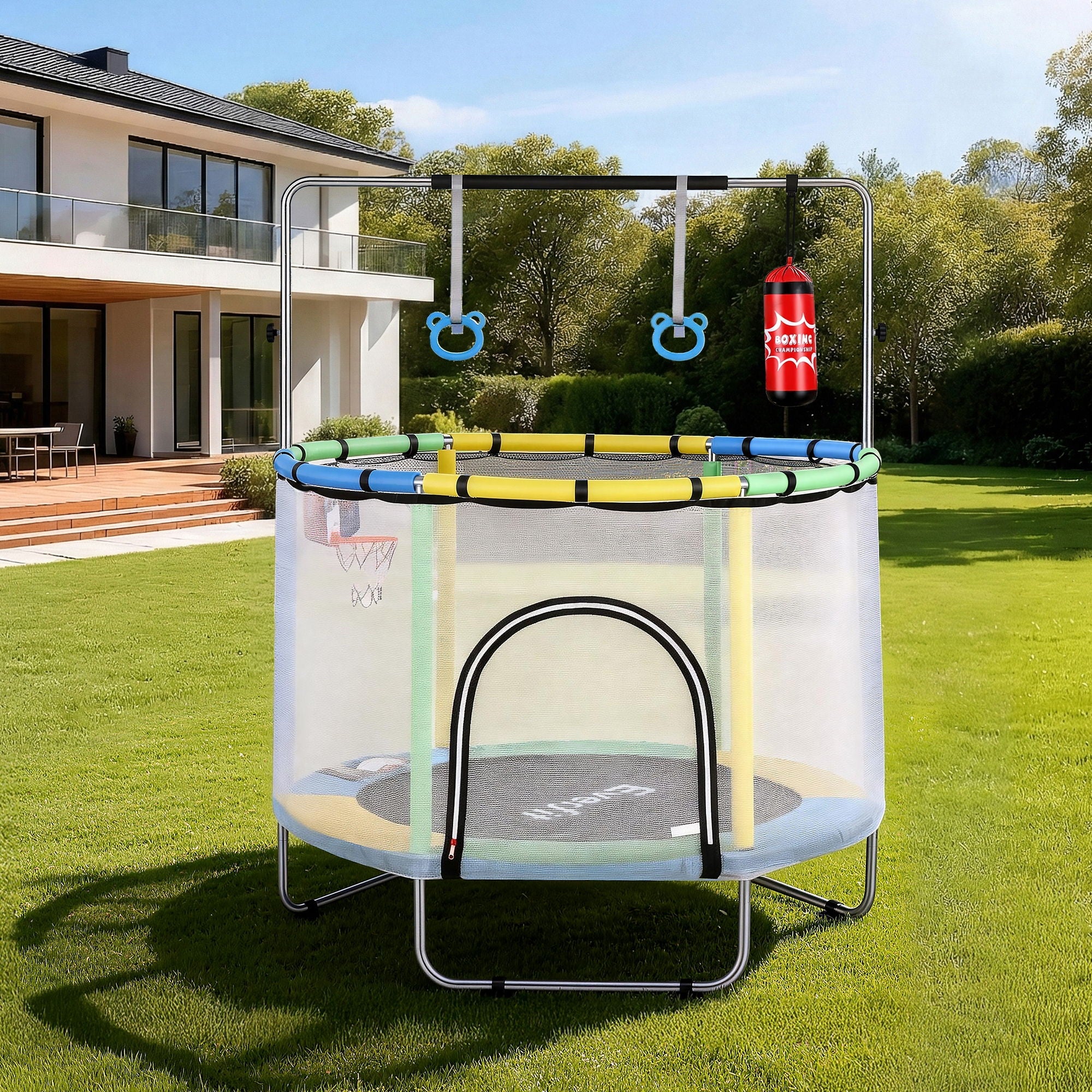 Everfit 55inch Trampoline Kids Rebounder with Basketball Set Sandbag Boxing Game - Image 8