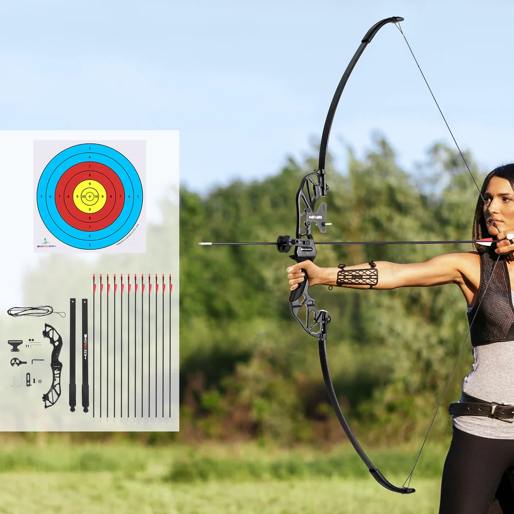 Everfit 55lbs Bow Arrow Set Recurve Takedown Archery Hunting for Beginner Red - Image 2