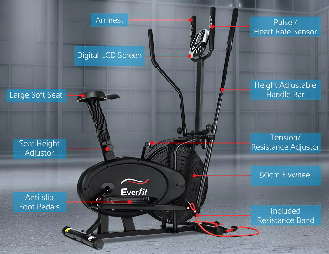 Everfit Exercise Bike 5 in 1 Elliptical Cross Trainer Home Gym Indoor Cardio - Image 4