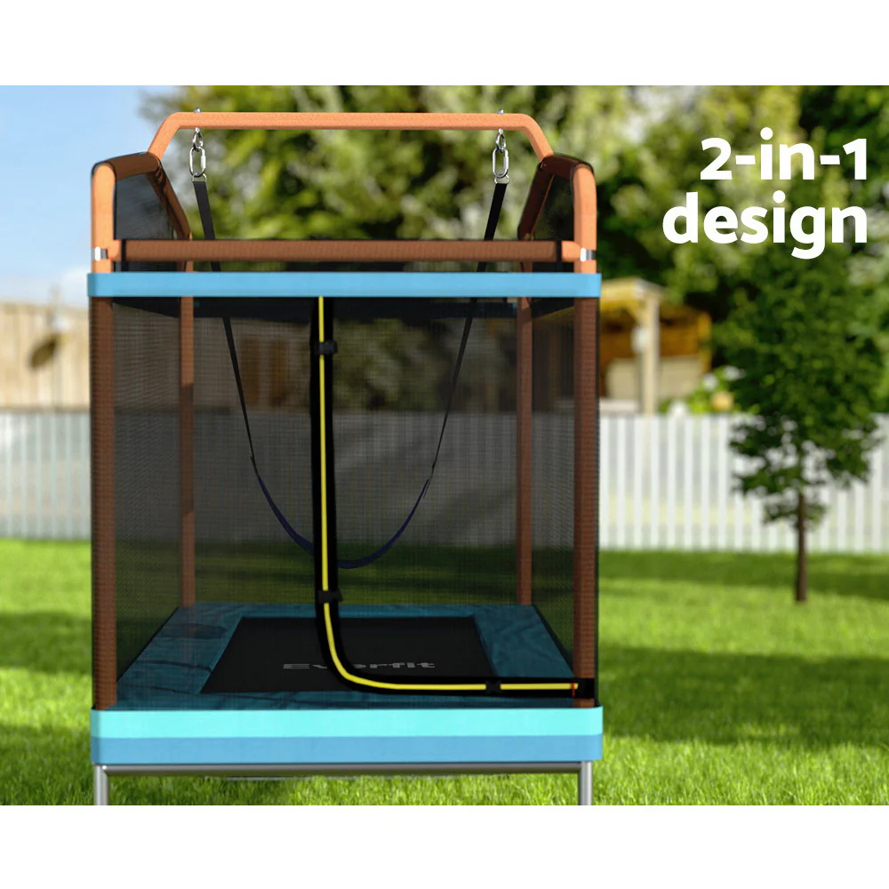 Everfit 6FT Trampoline for Kids w/ Enclosure Safety Net Swing Rectangle Orange - Image 4