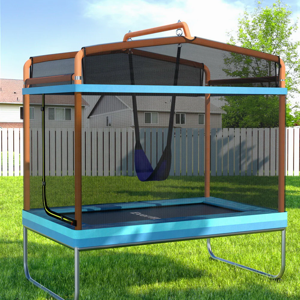 Everfit 6FT Trampoline for Kids w/ Enclosure Safety Net Swing Rectangle Orange - Image 7