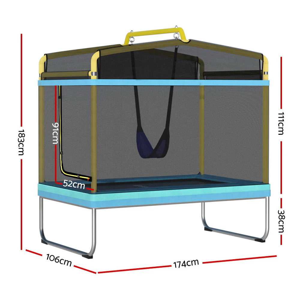 Everfit 6FT Trampoline for Kids w/ Enclosure Safety Net Swing Rectangle Yellow - Image 3