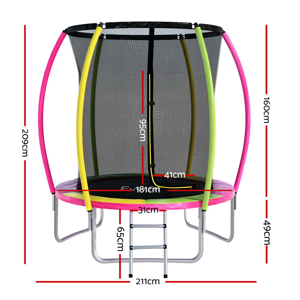 Everfit 6FT Trampoline for Kids w/ Ladder Enclosure Safety Net Rebounder Colors - Image 2