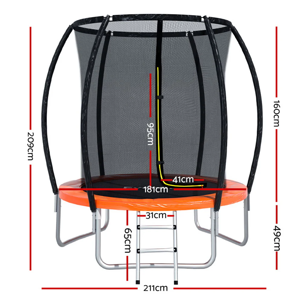Everfit 6FT Trampoline for Kids w/ Ladder Enclosure Safety Net Rebounder Orange - Image 2