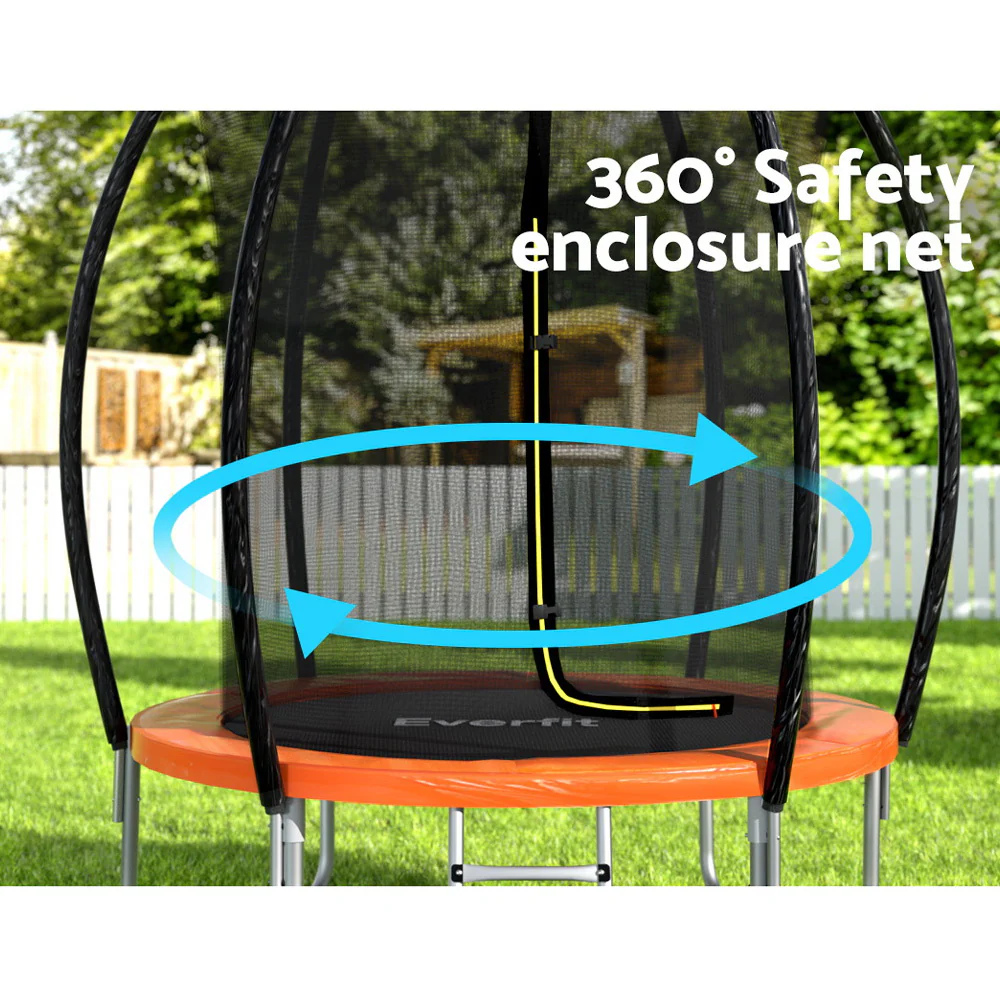 Everfit 6FT Trampoline for Kids w/ Ladder Enclosure Safety Net Rebounder Orange - Image 3