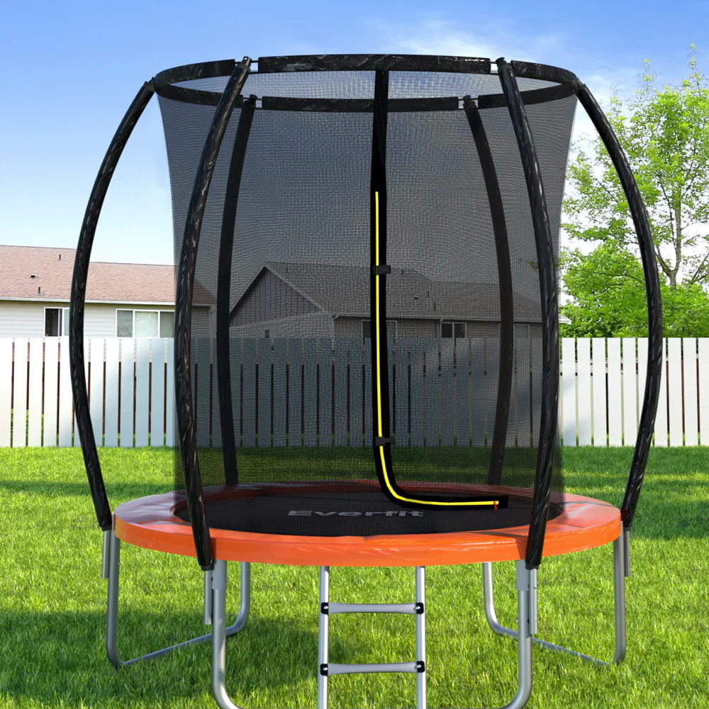 Everfit 6FT Trampoline for Kids w/ Ladder Enclosure Safety Net Rebounder Orange - Image 7