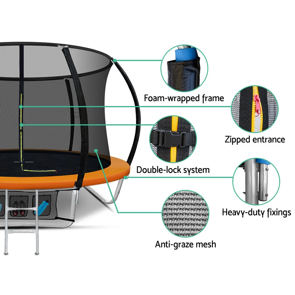 Everfit 8FT Trampoline for Kids w/ Ladder Enclosure Safety Net Rebounder Orange - Image 6
