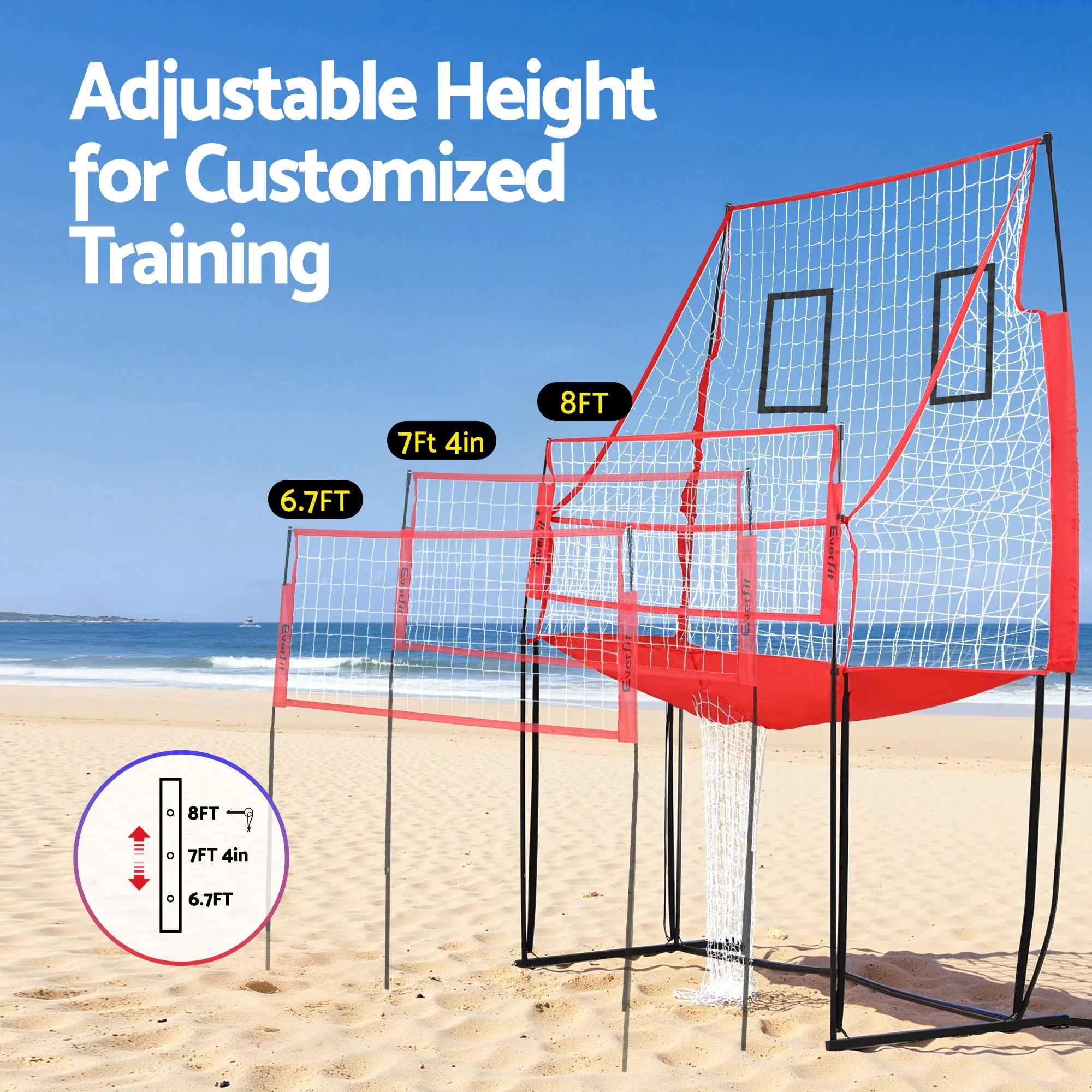 Everfit 8ft Volleyball Net Training Equipment Adjustable Height Portable with Ball and Bag - Image 4