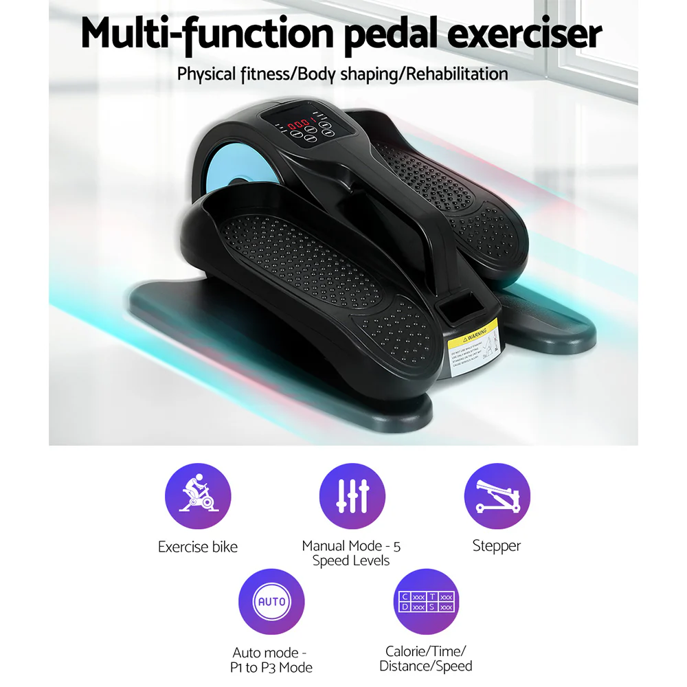 Everfit Pedal Exerciser Mini Exercise Bike Cross Trainer 50W Blue - Image 4