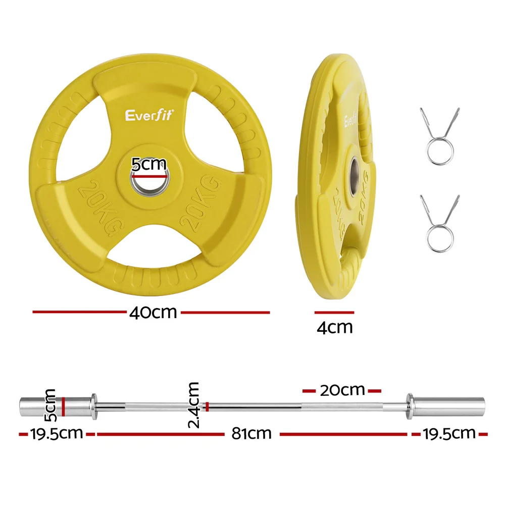 Everfit Barbells 46KG 120CM Dumbbell Barbell Plate Weight Lifting Home Gym Yellow - Image 3