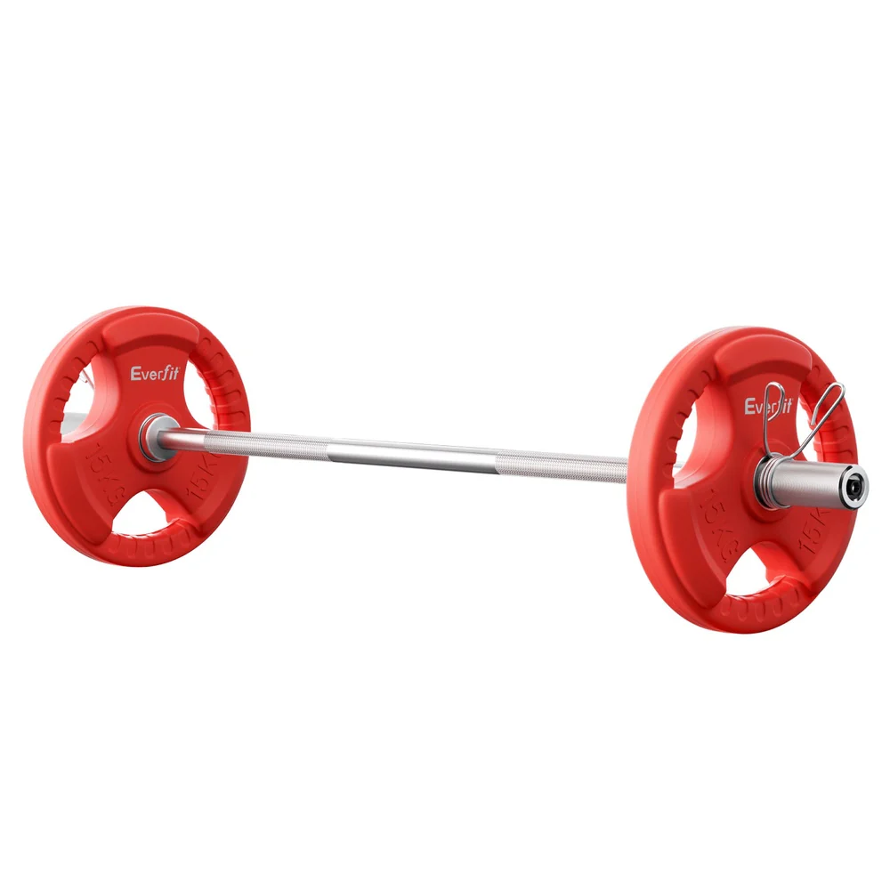 Everfit Barbells Set 36kg 120cm Dumbbell Barbell Plate Weight Lifting Home Gym Red Lifting - Image 4