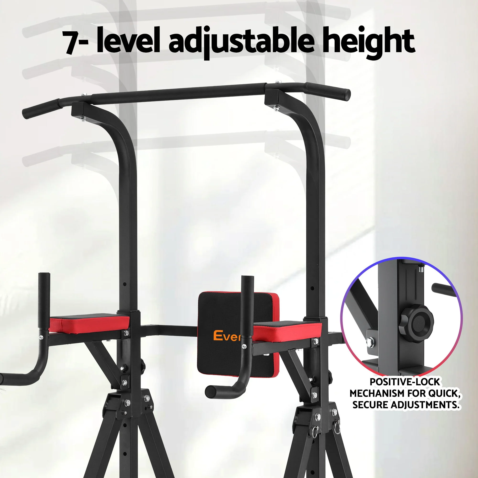 Everfit Chin Up Tower Pull Up Station Adjustable Dip Station Folding Home Gym Black - Image 4