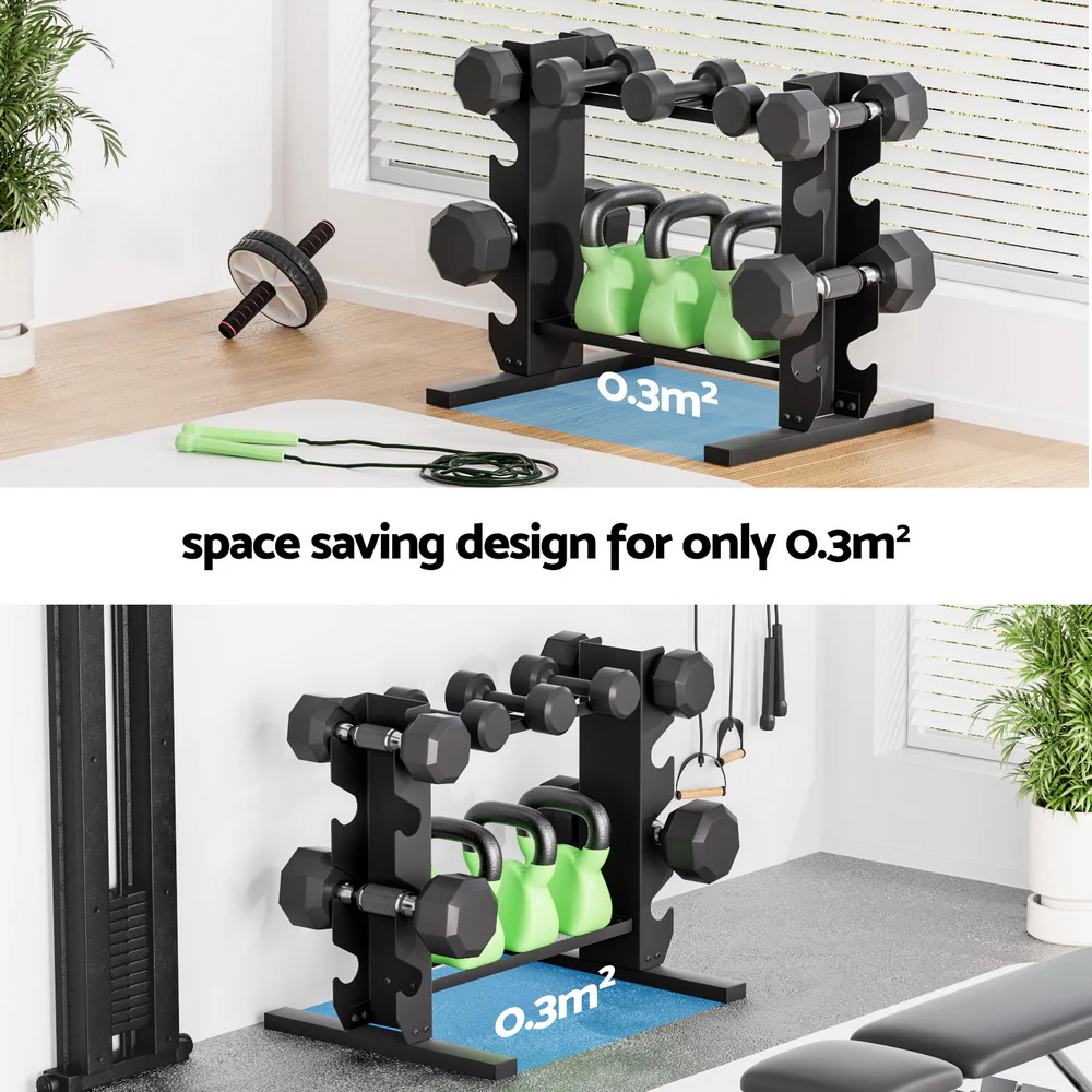 Everfit Dumbbells Rack Dumbbell Kettlebell Stand Home Gym Storage 200kg Capacity - Image 4