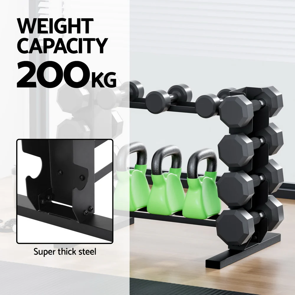 Everfit Dumbbells Rack Dumbbell Kettlebell Stand Home Gym Storage 200kg Capacity - Image 5
