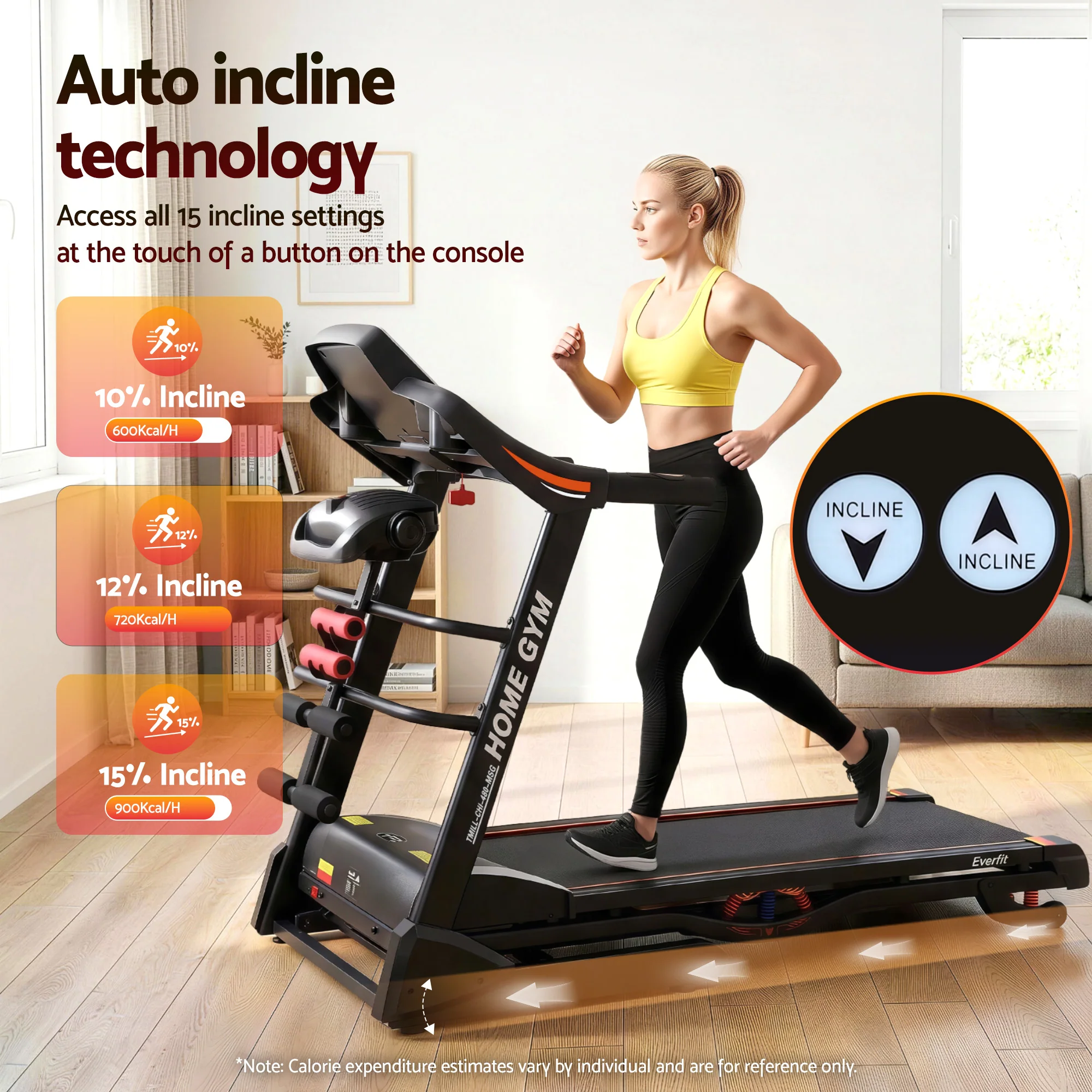 Everfit Treadmill Electric Home Gym Fitness Exercise Machine w/ Massager 480mm - Image 4