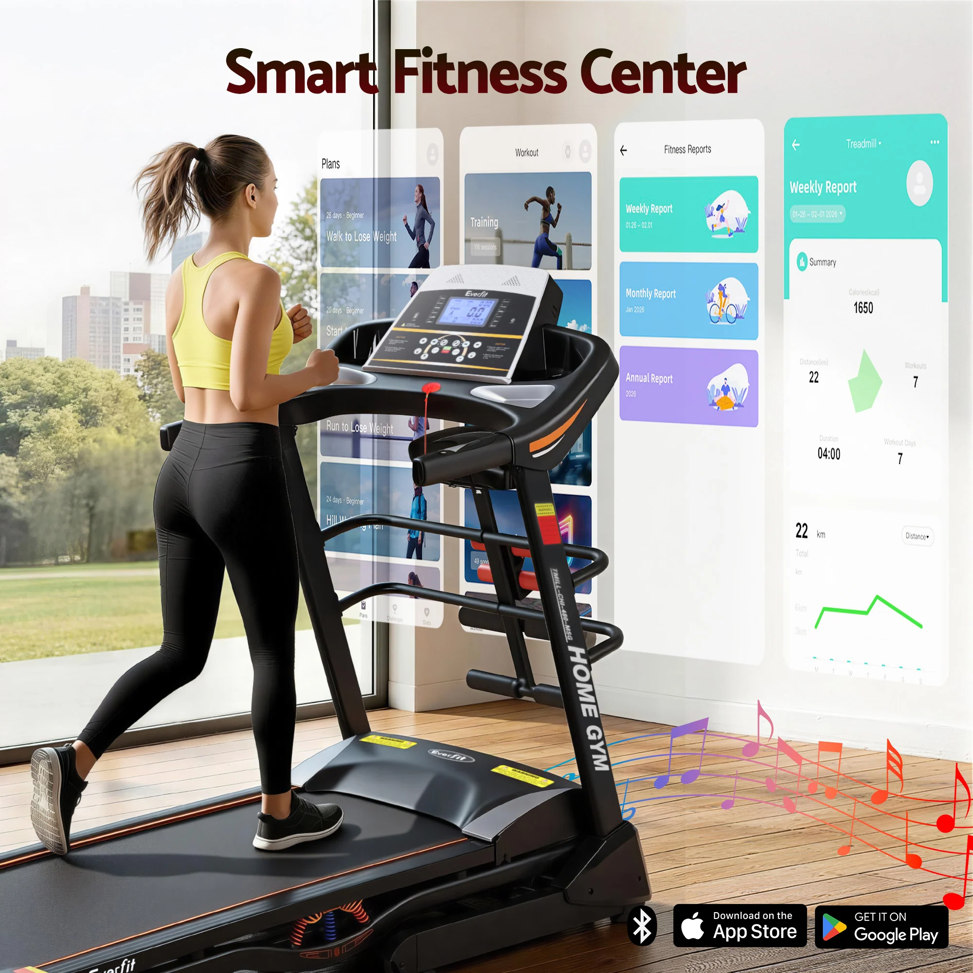 Everfit Treadmill Electric Home Gym Fitness Exercise Machine w/ Massager 480mm - Image 7