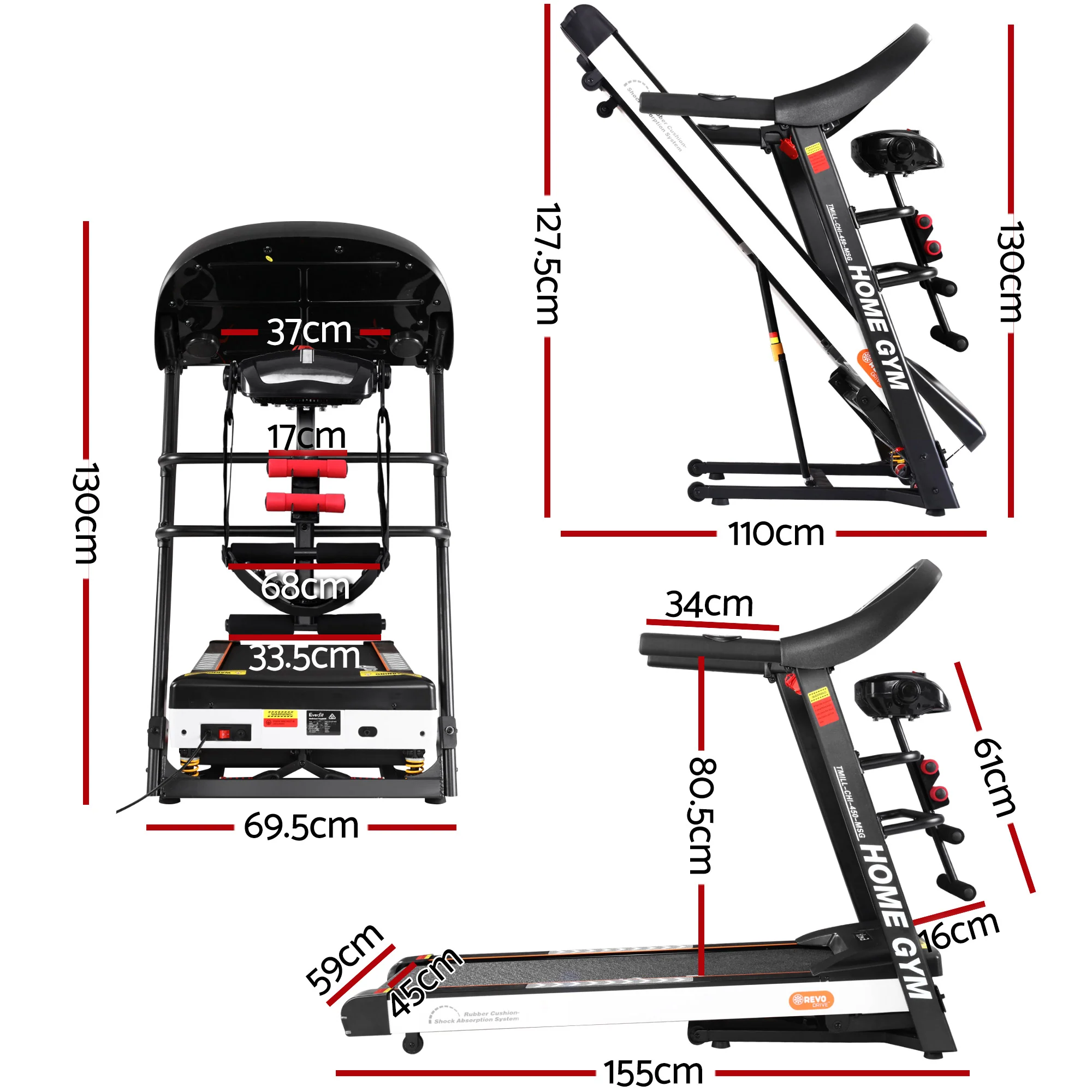 Everfit Treadmill Electric Home Gym Fitness Exercise Machine w/ Massager 450mm - Image 2