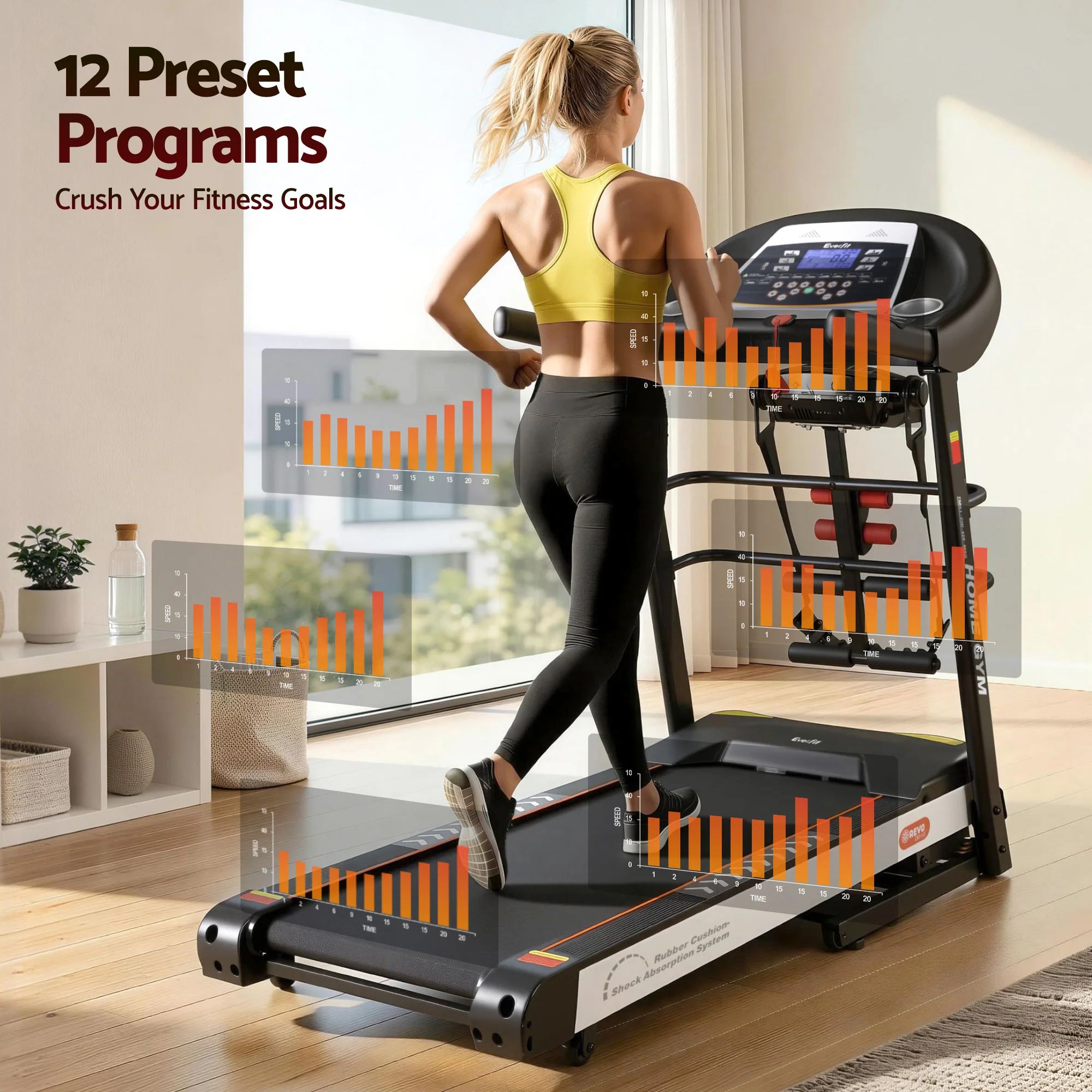 Everfit Treadmill Electric Home Gym Fitness Exercise Machine w/ Massager 450mm - Image 5