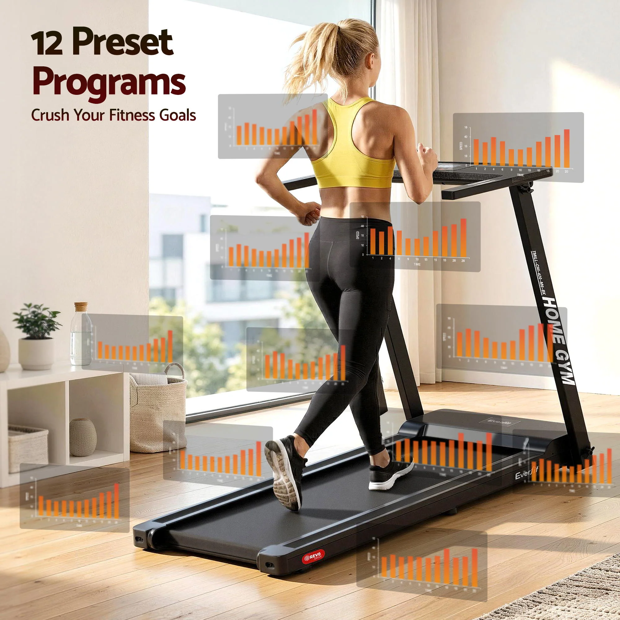 Everfit Treadmill Electric Home Gym Fitness Exercise Fully Foldable 420mm Black - Image 4