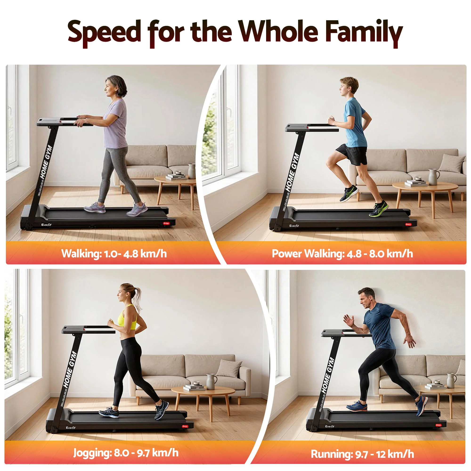Everfit Treadmill Electric Home Gym Fitness Exercise Fully Foldable 420mm Black - Image 5