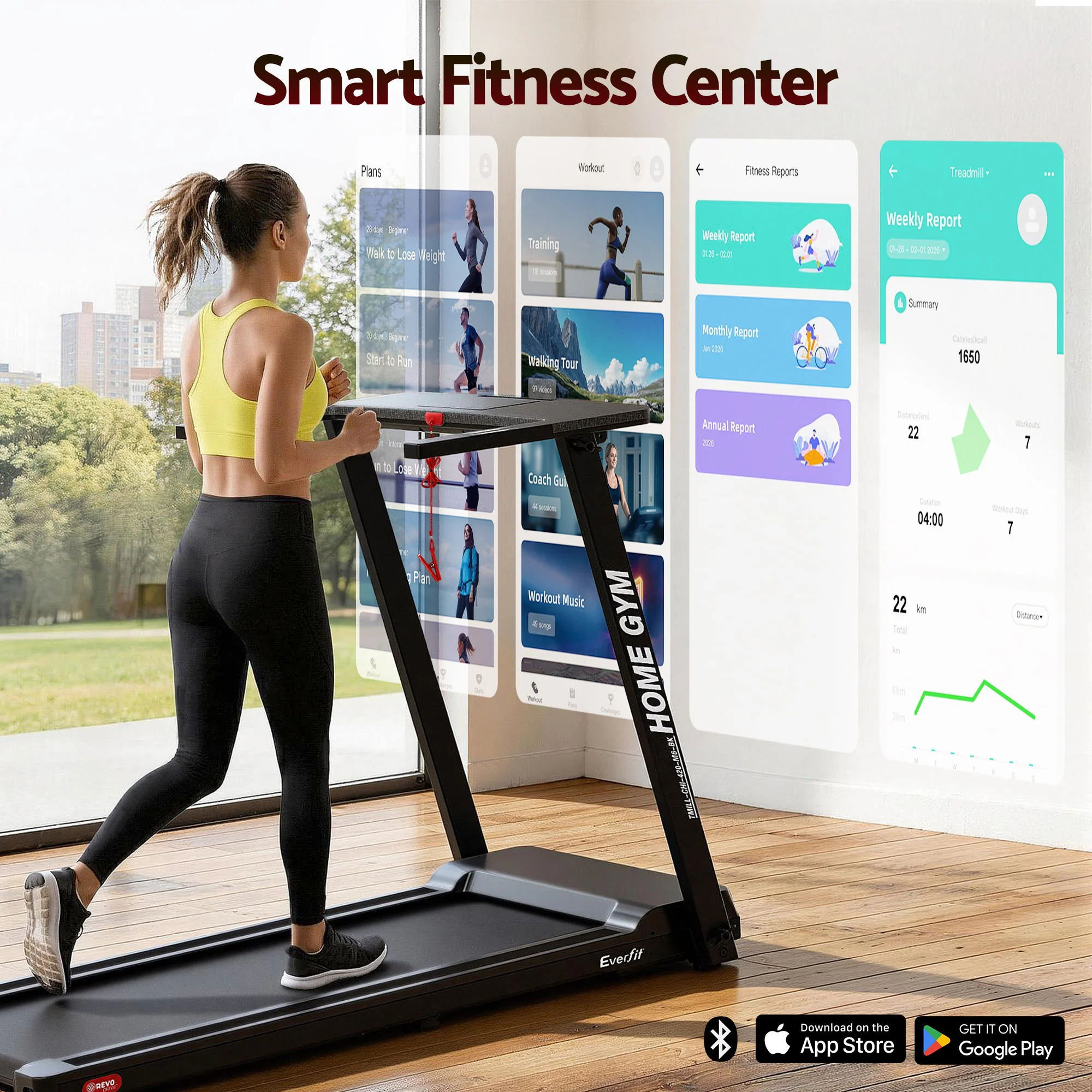 Everfit Treadmill Electric Home Gym Fitness Exercise Fully Foldable 420mm Black - Image 6