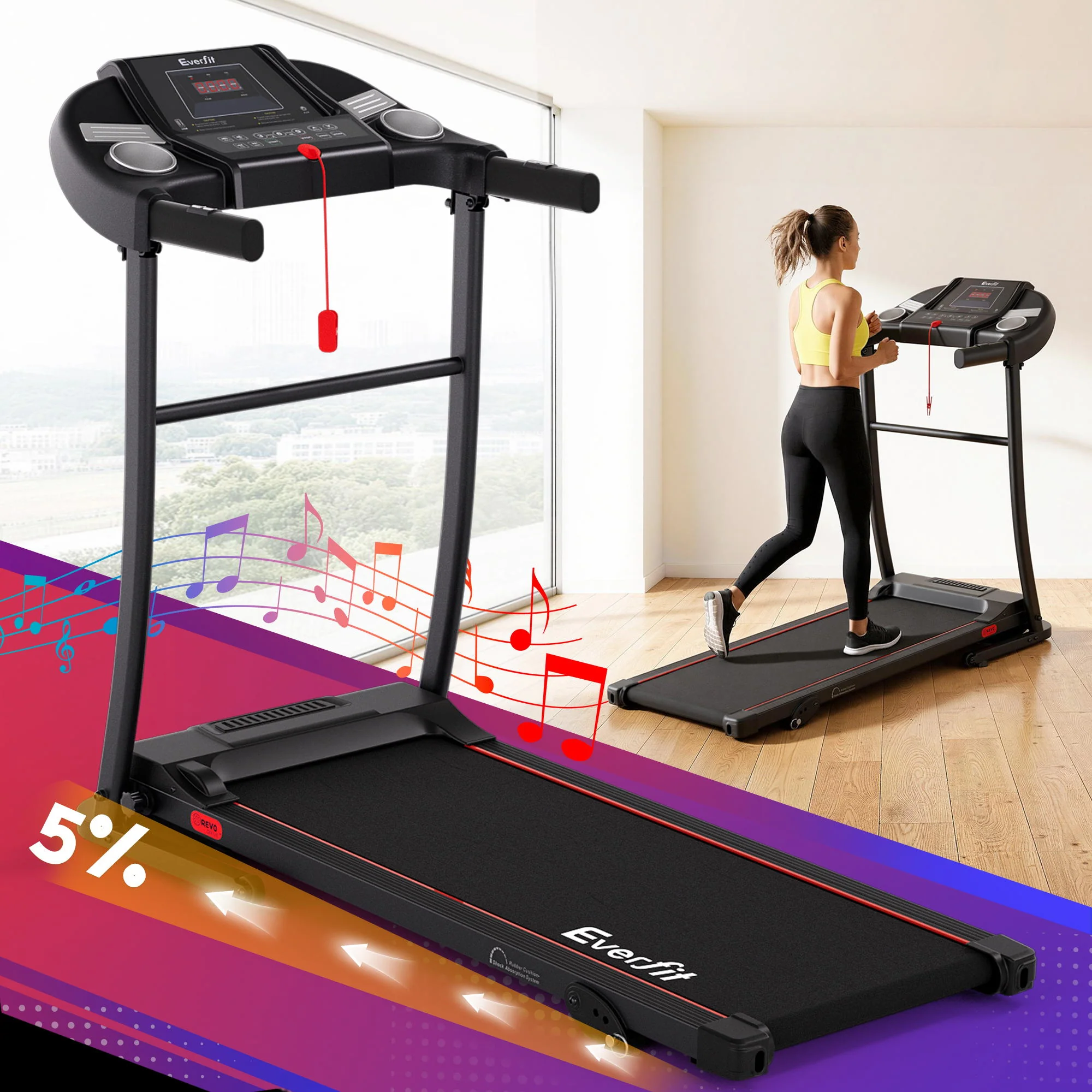 Everfit Treadmill Electric Home Gym Fitness Exercise Equipment Incline 400mm - Image 8