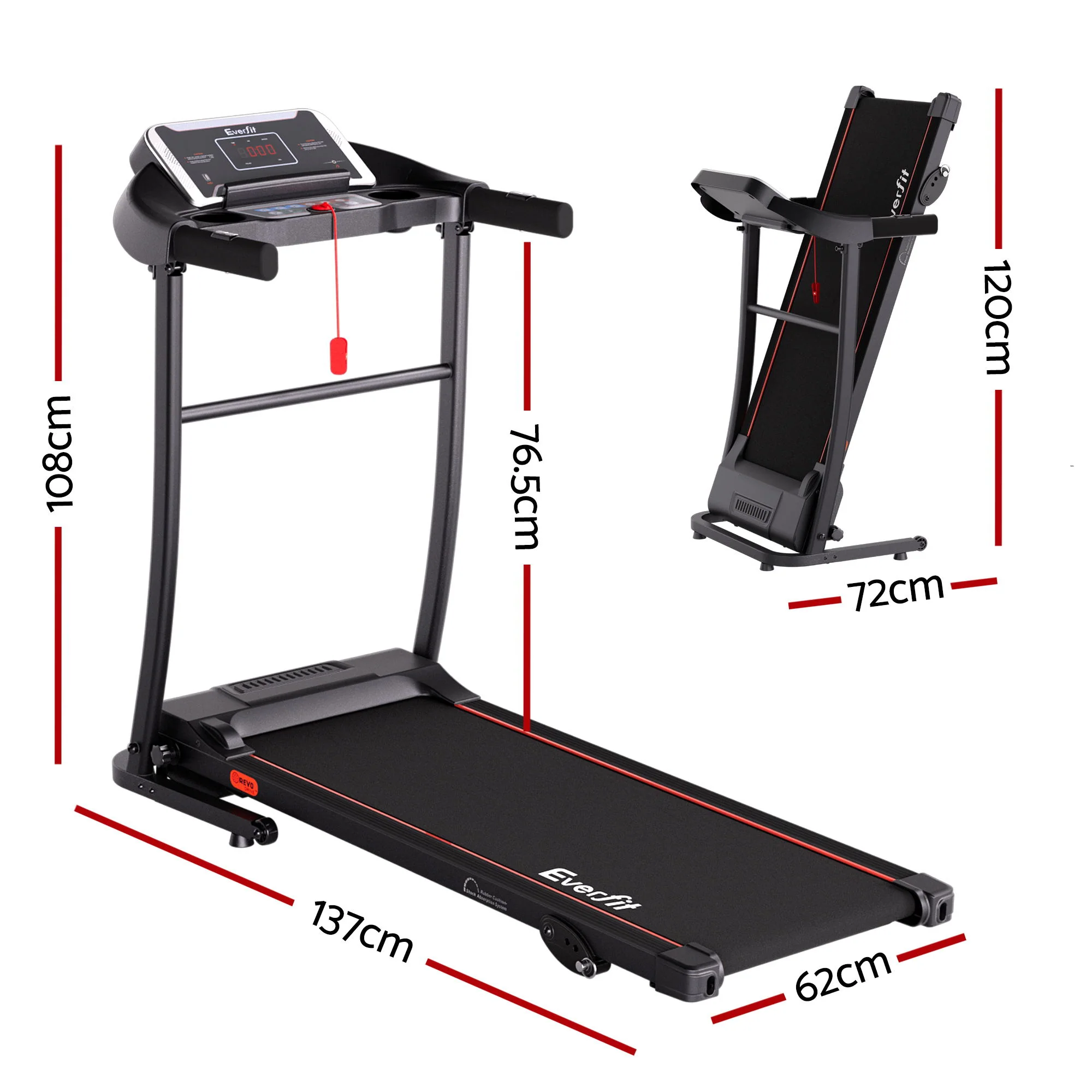 Everfit Treadmill Electric Home Gym Fitness Exercise Machine Incline 400mm - Image 2