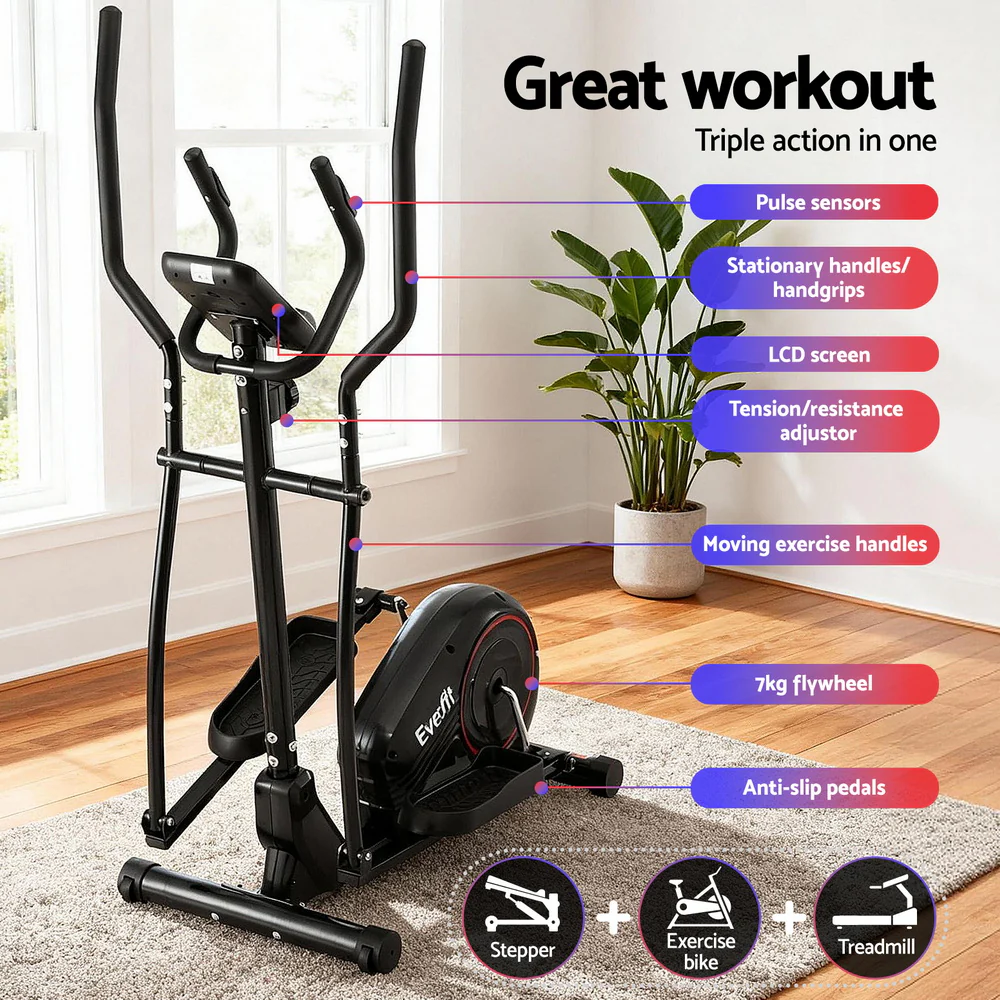 Everfit Exercise Bike Elliptical Cross Trainer Home Gym Fitness Machine LCD - Image 4