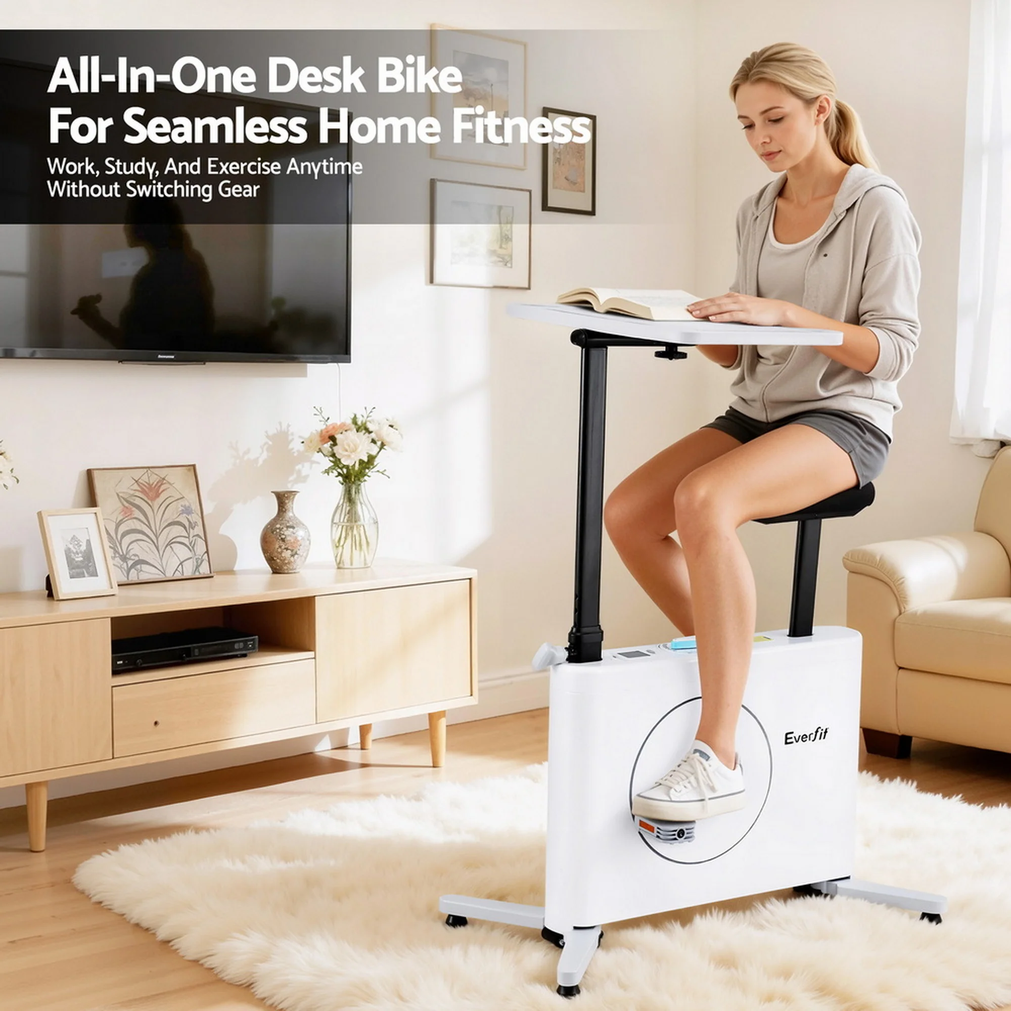 Everfit Exercise Bike Magnetic Desk Bike with Tabletop Fitness Home Workout Gym - Image 4