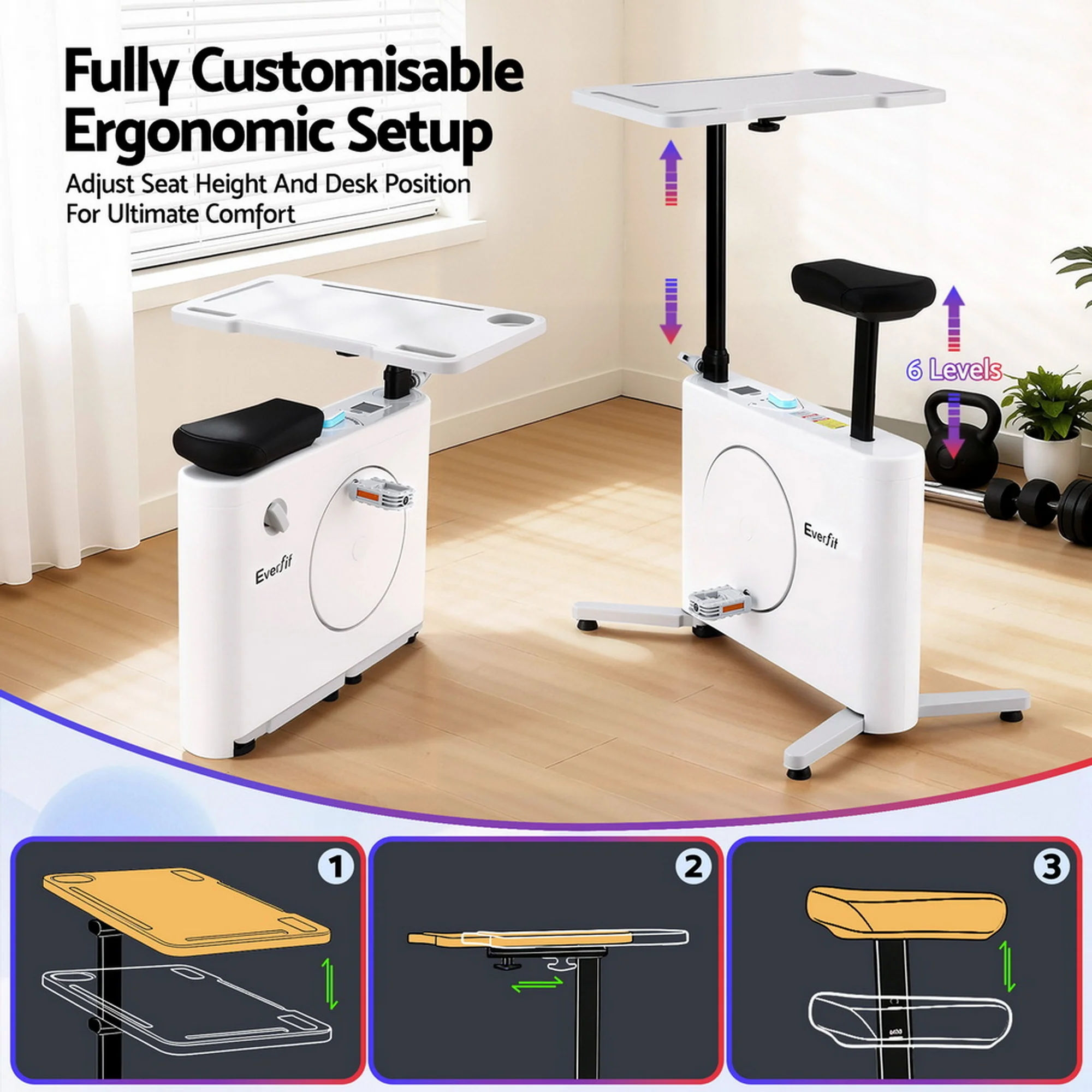 Everfit Exercise Bike Magnetic Desk Bike with Tabletop Fitness Home Workout Gym - Image 6