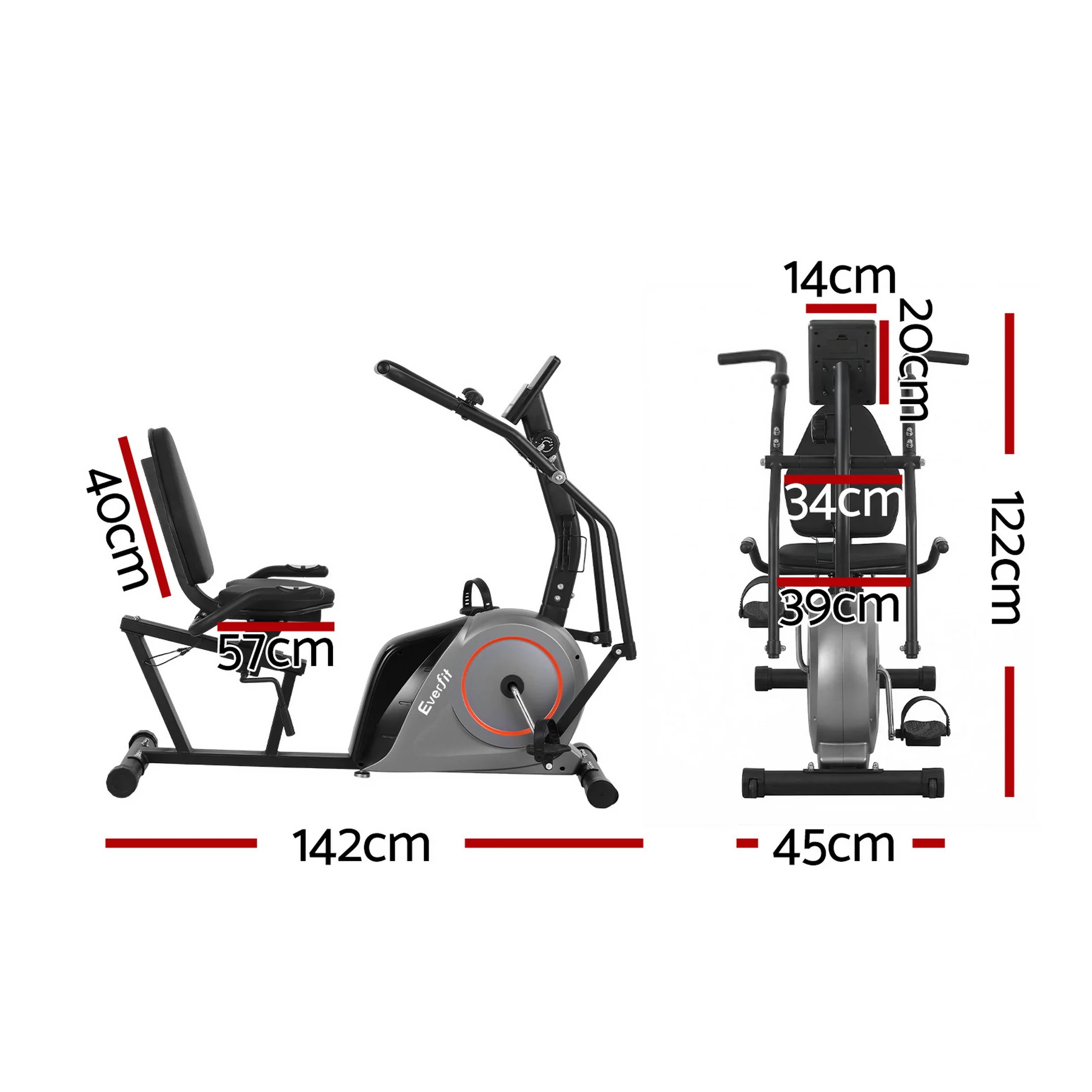 Everfit Exercise Bike Recumbent Cycling Magnetic Bluetooth App Connect Home Gym - Image 2