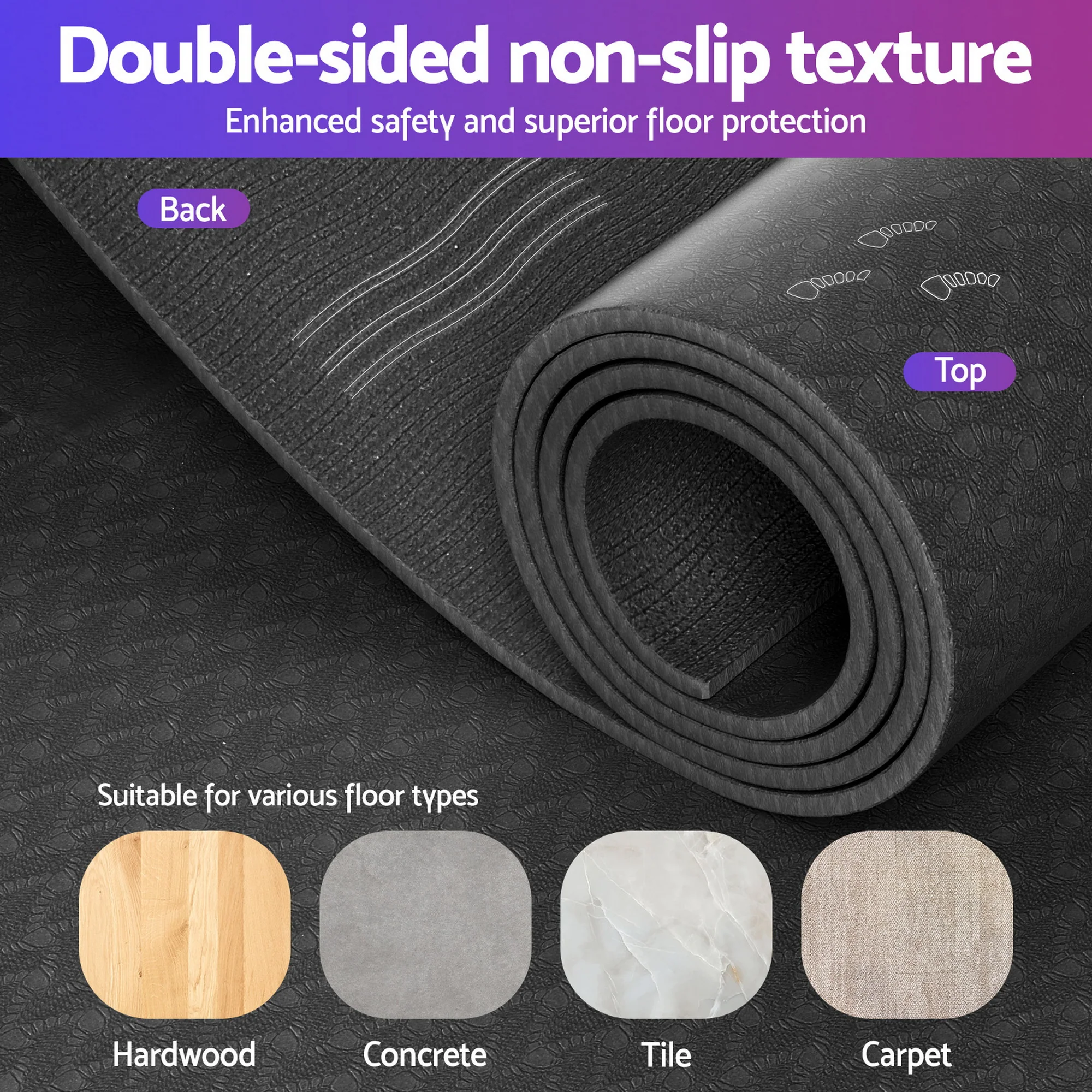 Everfit Exercise Equipment Mat Treadmill Floor Rug Home Gym Bike Fitness Yoga 2M - Image 4