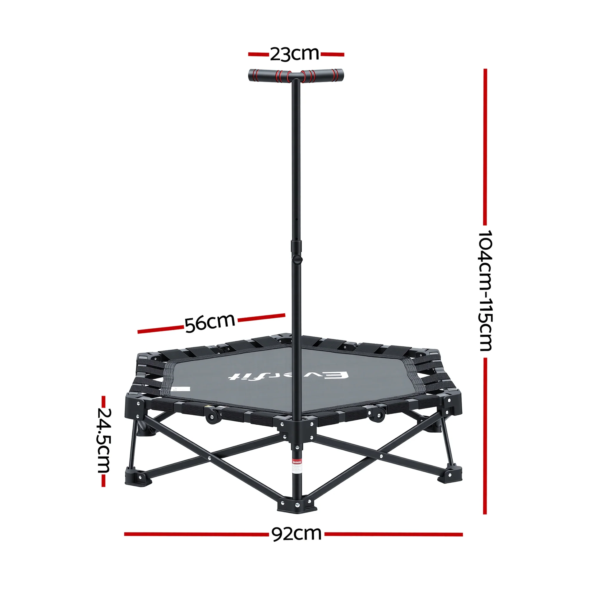 Everfit Fitness Foldable Trampoline Rebounder Adjustable Handle Indoor Exercise Black - Image 2