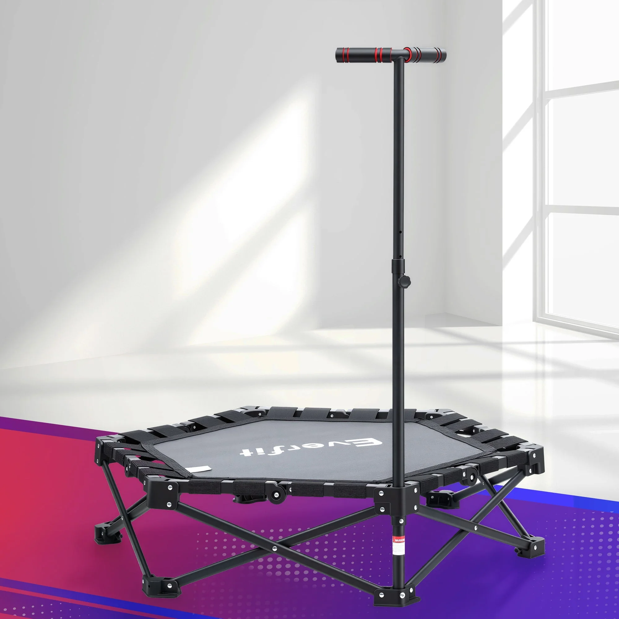 Everfit Fitness Foldable Trampoline Rebounder Adjustable Handle Indoor Exercise Black - Image 8