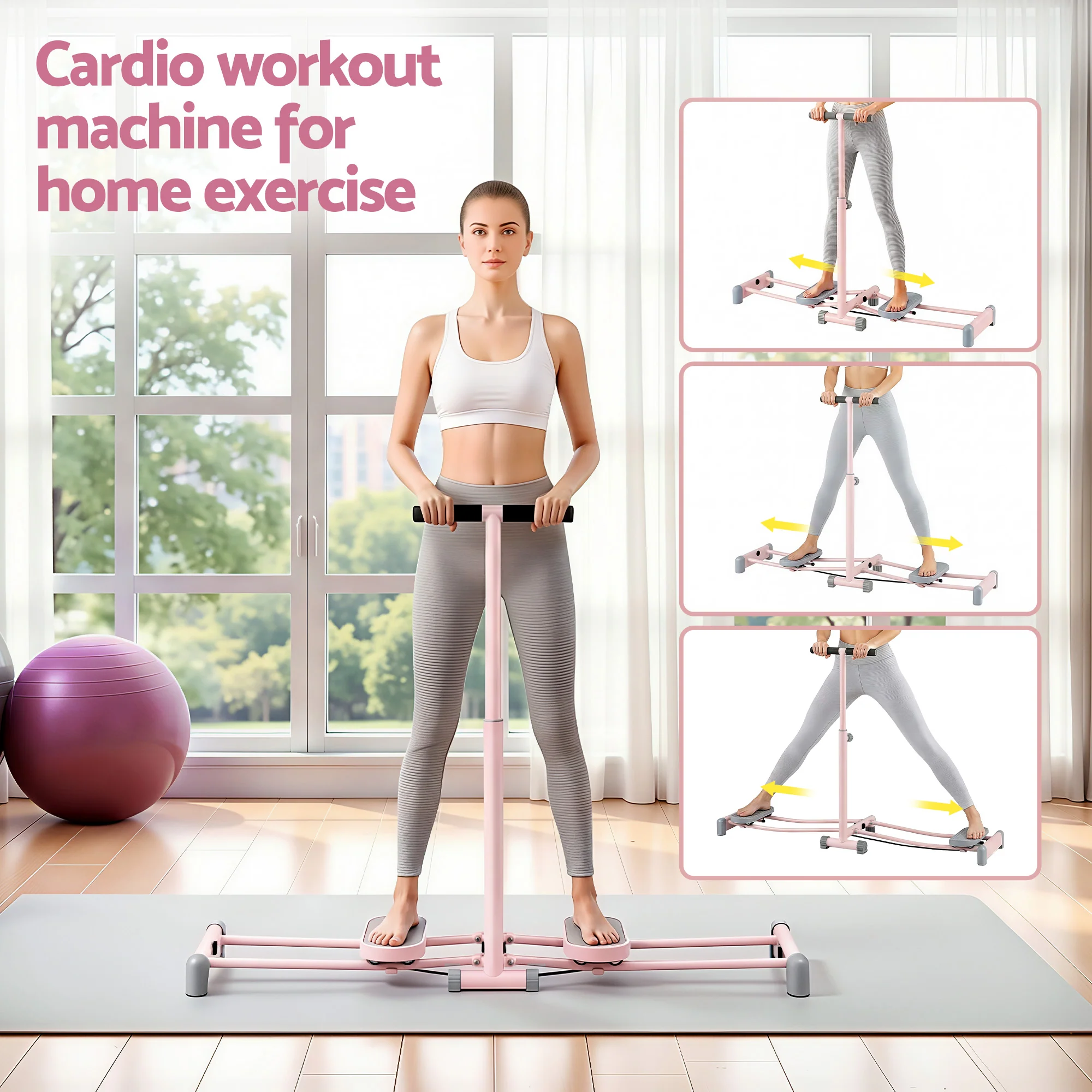 Everfit Foldable Ski Exercise Machine Leg Thigh Trainer Home Fitness Cardio Pink - Image 4