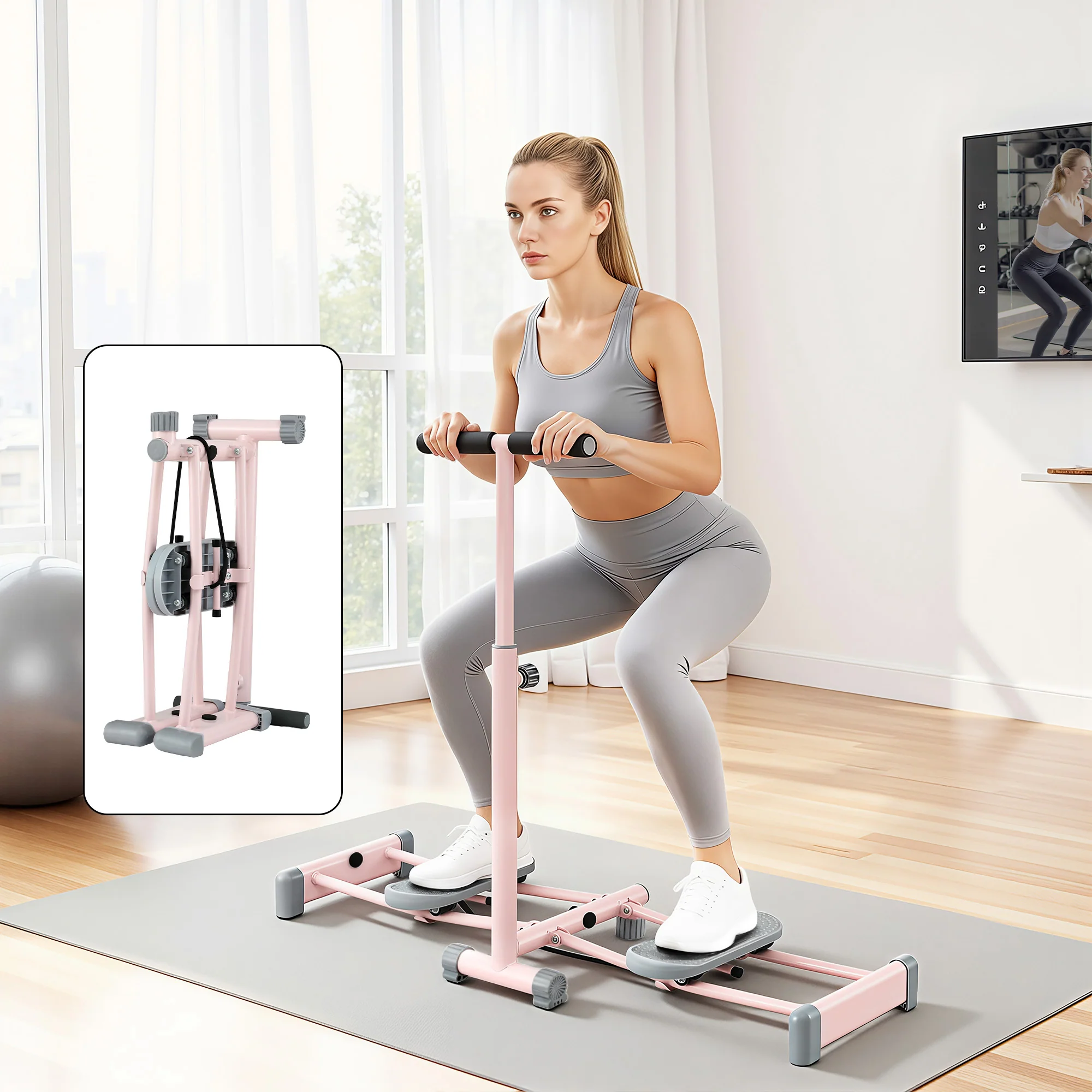 Everfit Foldable Ski Exercise Machine Leg Thigh Trainer Home Fitness Cardio Pink - Image 8