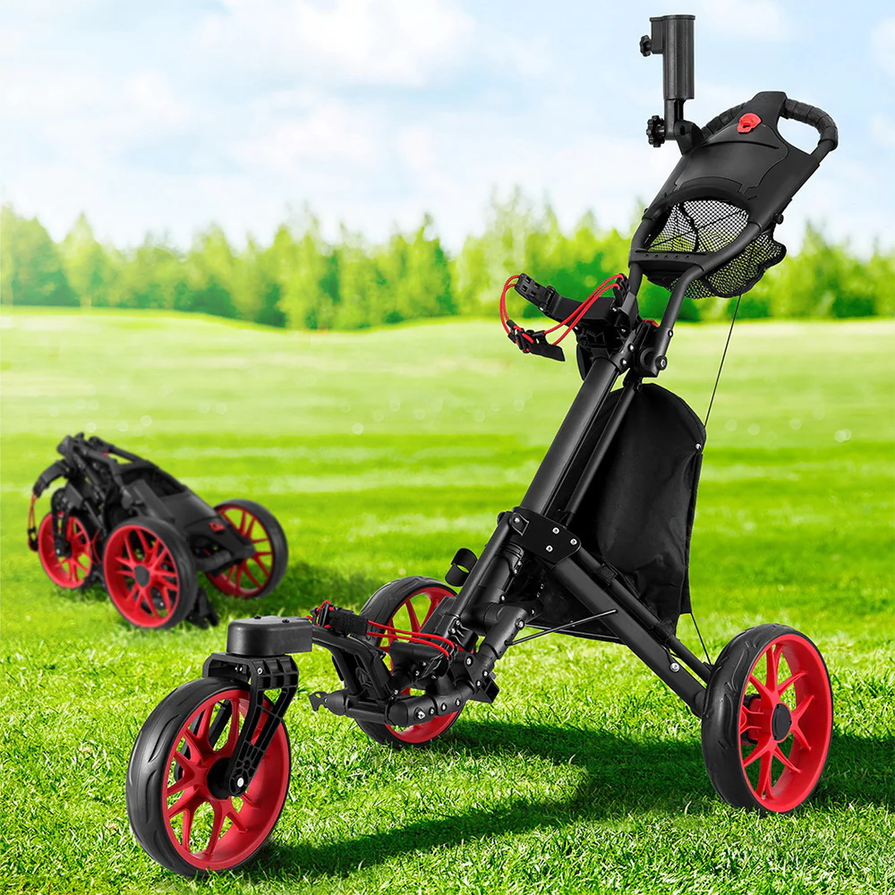 Everfit Golf Buggy Foldable Trolley Golf Cart Swivel Wheel Umbrella Bottle Stand - Image 2